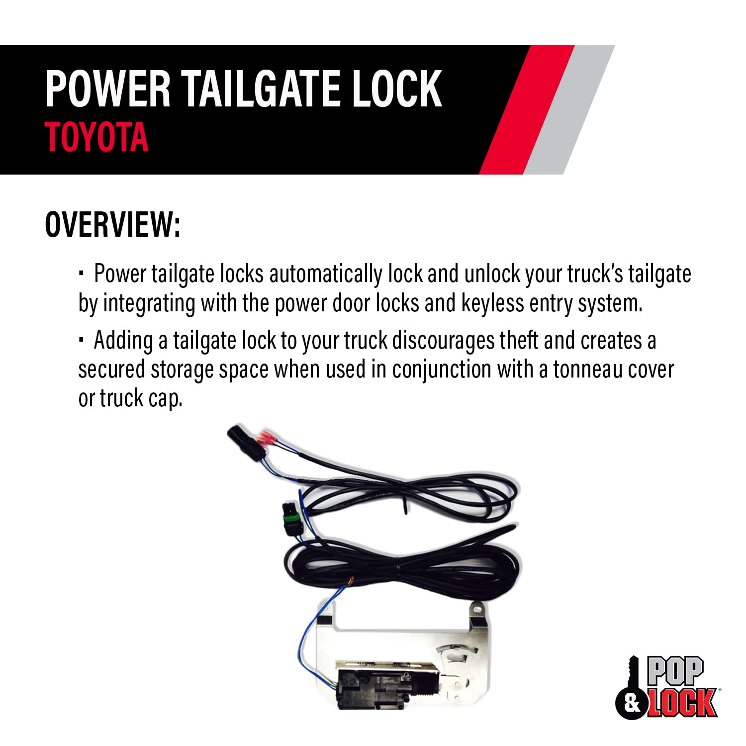 Pop & Lock PL8525 Power Tailgate Lock Kit for Toyota Tacoma (2005-2023) - Easy Install, Keyless Entry Upgrade | Secure Your Truck Bed for Camping & Work Sites