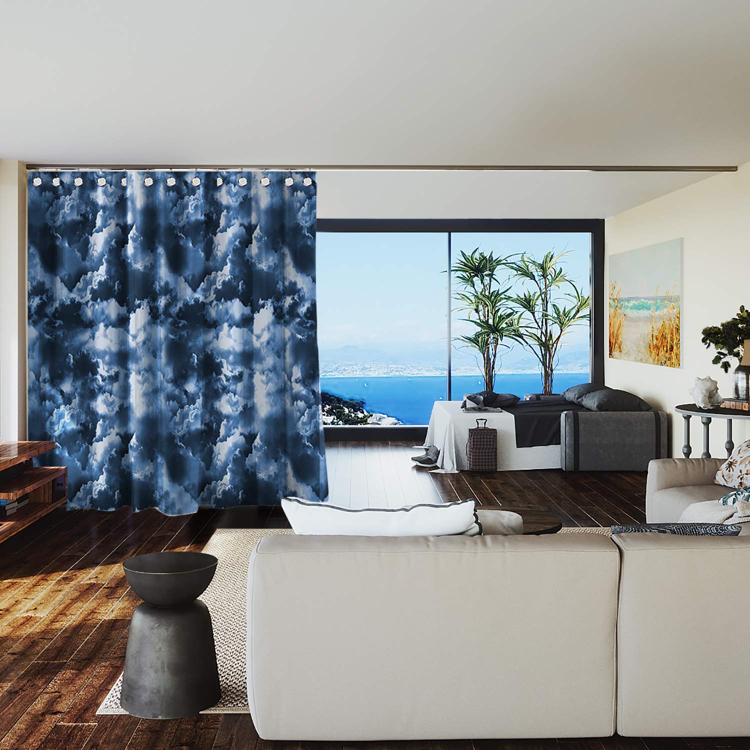 Premium Room Divider Curtain - 8ft Tall x 10ft Wide, Soundproof & Light Blocking Fabric, Rolling Clouds Design for Home/Office/Studio Partition - Perfect for Privacy, Room Separation & Decoration