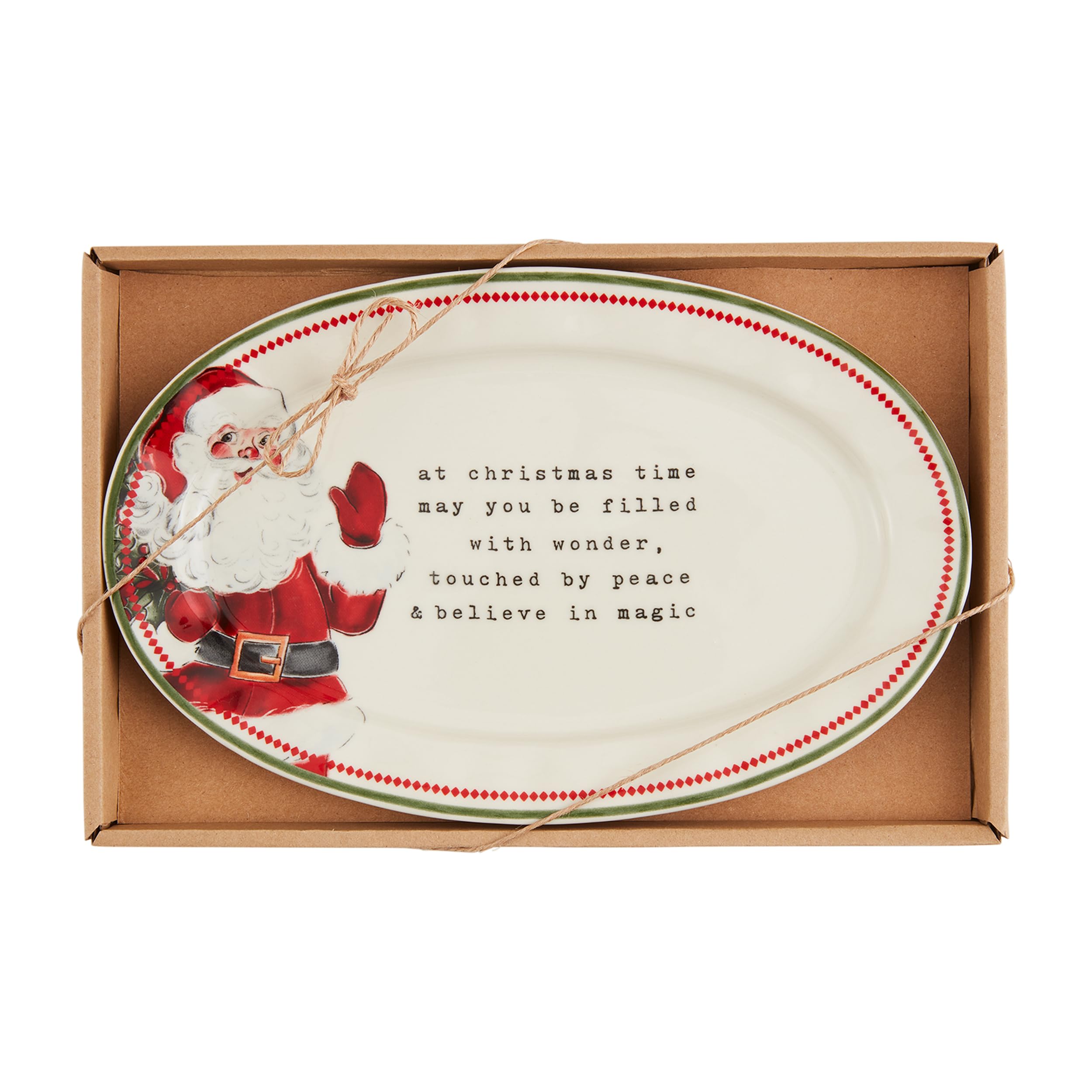 Christmas Time Sentiment Plate - 6.5 x 10 Inch White Ceramic Holiday Serving Tray for Festive Desserts, Appetizers & Christmas Decor