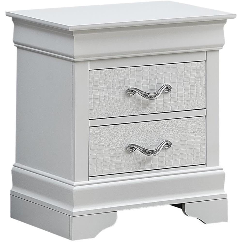 Glory Furniture Lorana 2-Drawer Nightstand in Pearl White - Modern Bedside Table for Bedroom, Living Room & Guest Room Storage