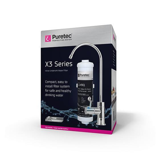 Puretec X3 Inline Undersink Water Filtration System with High Loop Faucet - 1.9 LPM Flow Rate | Under Sink Water Filter for Clean Drinking Water | Perfect for Kitchen, RV, and Office Use