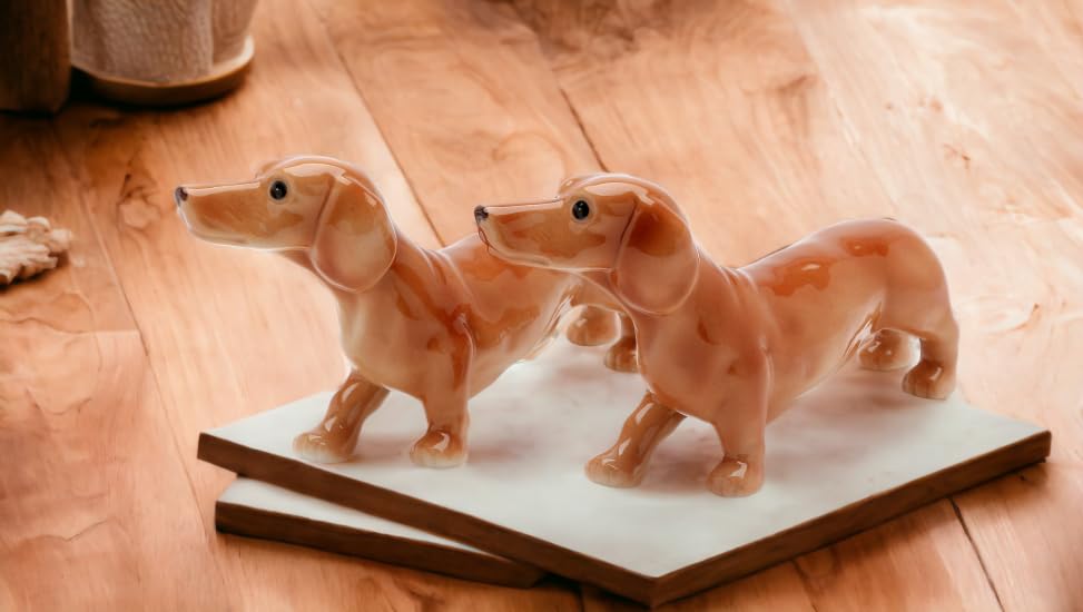 Fine Porcelain Ceramic Dachshund Dog Salt and Pepper Shakers Set - 5 Inch Long - Perfect for Kitchen, Dining Table Decor, and Gift Giving