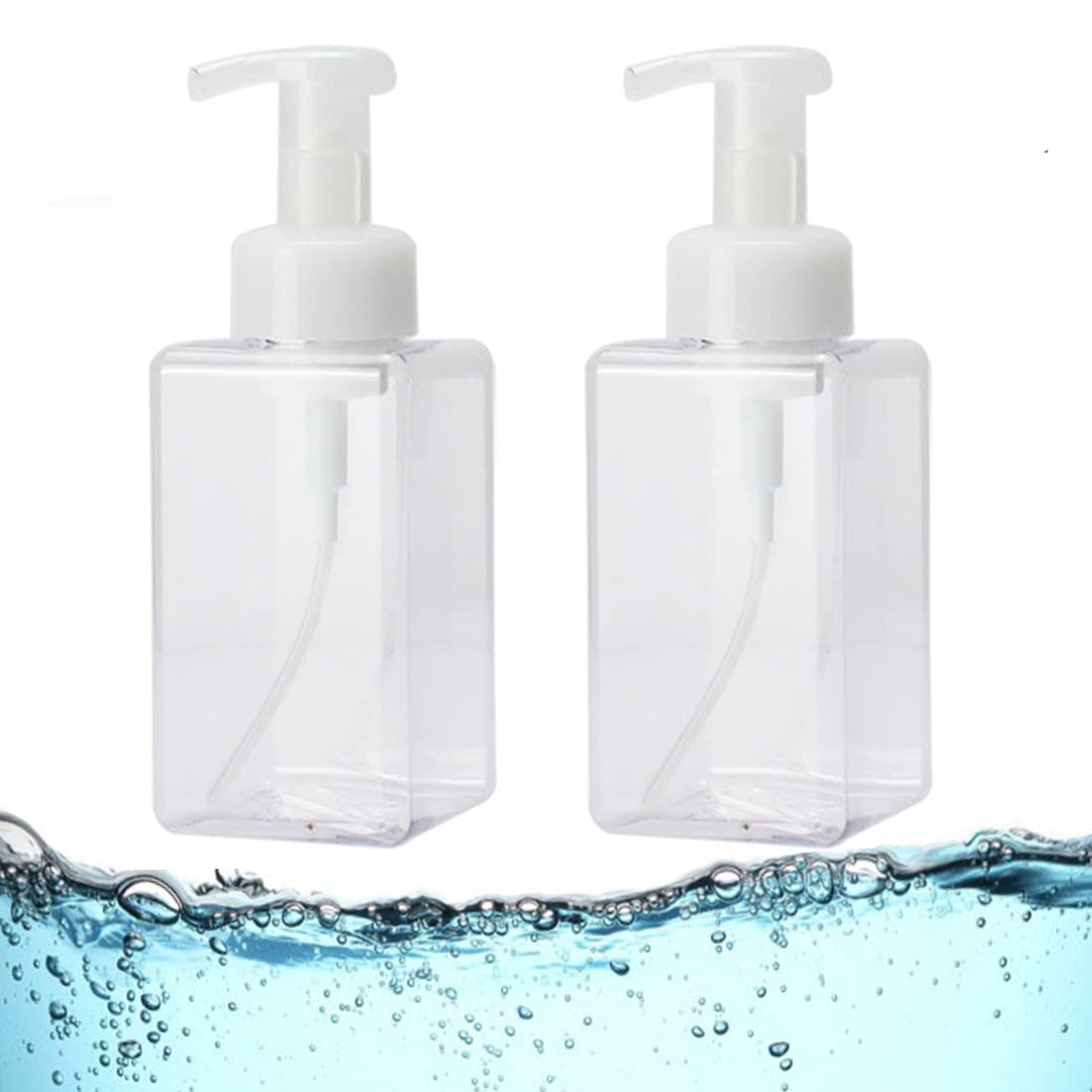 450ml (16oz) Refillable Foaming Soap Dispenser - Modern Square Pump Bottle for Shampoo, Body Wash & Liquid Soap | PETG Plastic Empty Soap Dispenser for Kitchen, Bathroom, Hospital & Clinic | 2-Pack Clear | Perfect for Home, Office & Commercial Use