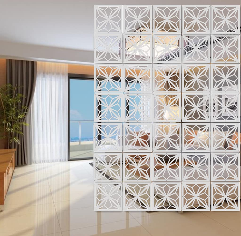 12-Piece White Hanging Room Divider - Wood-Plastic DIY Panel Screens for Partition Walls & Room Decoration (11.4x11.4 Inch) - Perfect for Home Office, Studio, Bedroom Privacy & Interior Design