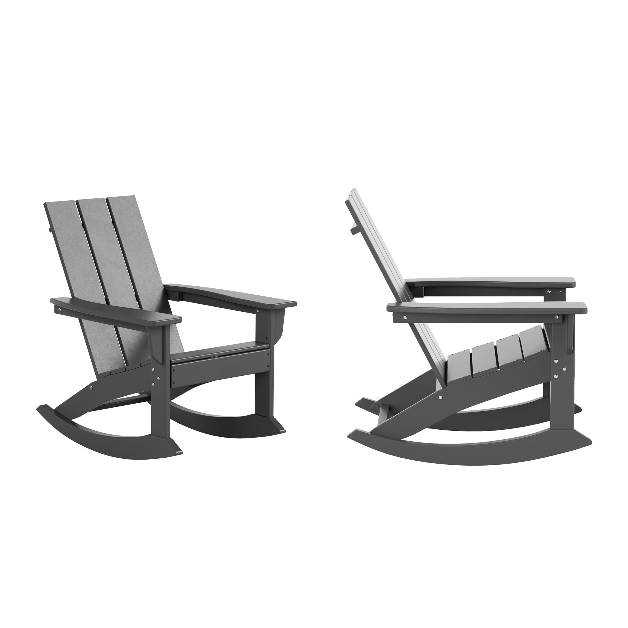 WO Home Furniture 2-Piece Adirondack Rocking Chair Set - All-Weather UV-Resistant Patio Chairs for Outdoor Living Spaces (Gray) | Perfect for Backyard, Garden, Deck & Poolside Relaxation