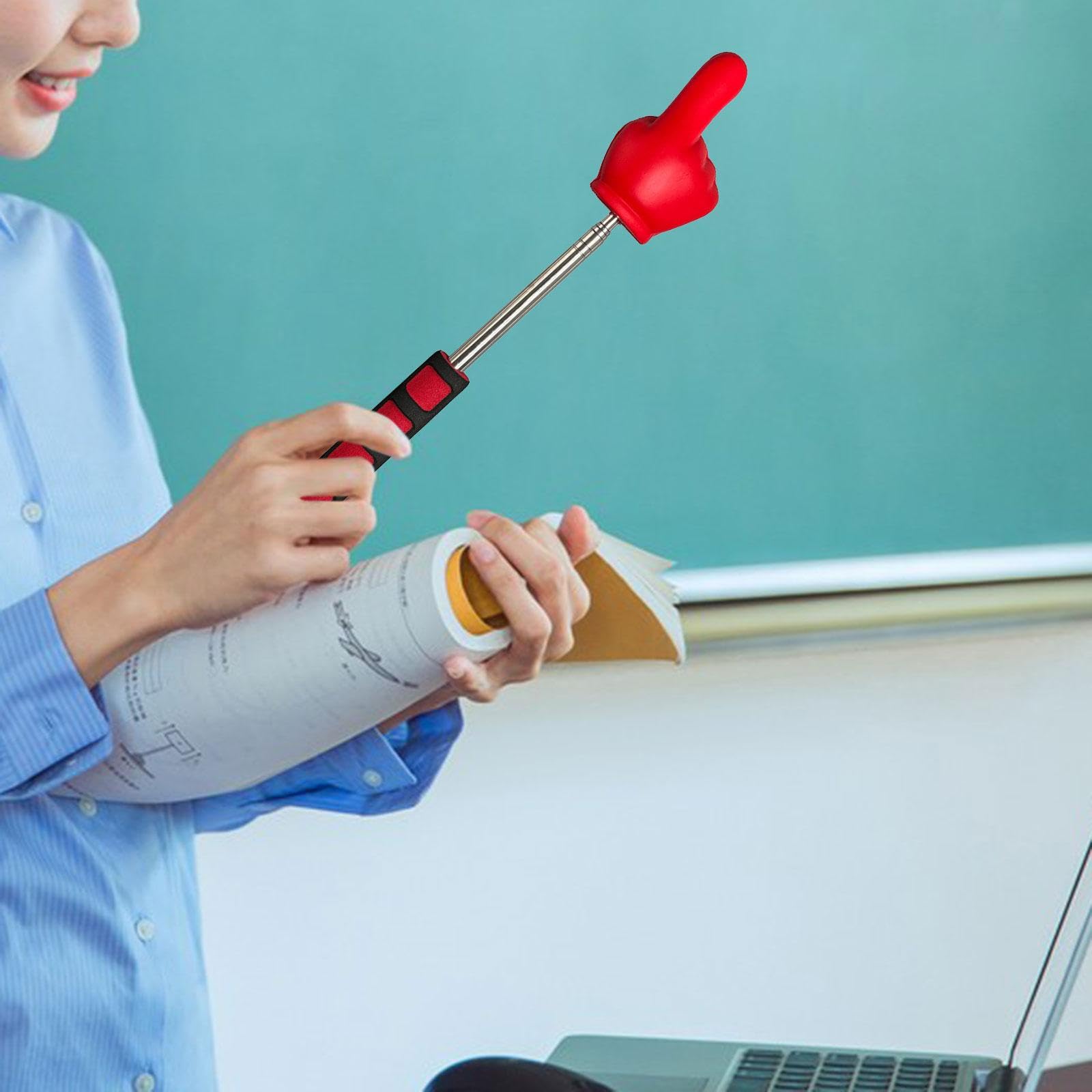 Retractable Teacher Pointer Stick - Whiteboard & Presentation Pointer for Classroom, Office, Meetings - Extendable Finger Pointer (Red) - Perfect for Teaching, Presenting, and Remote Learning