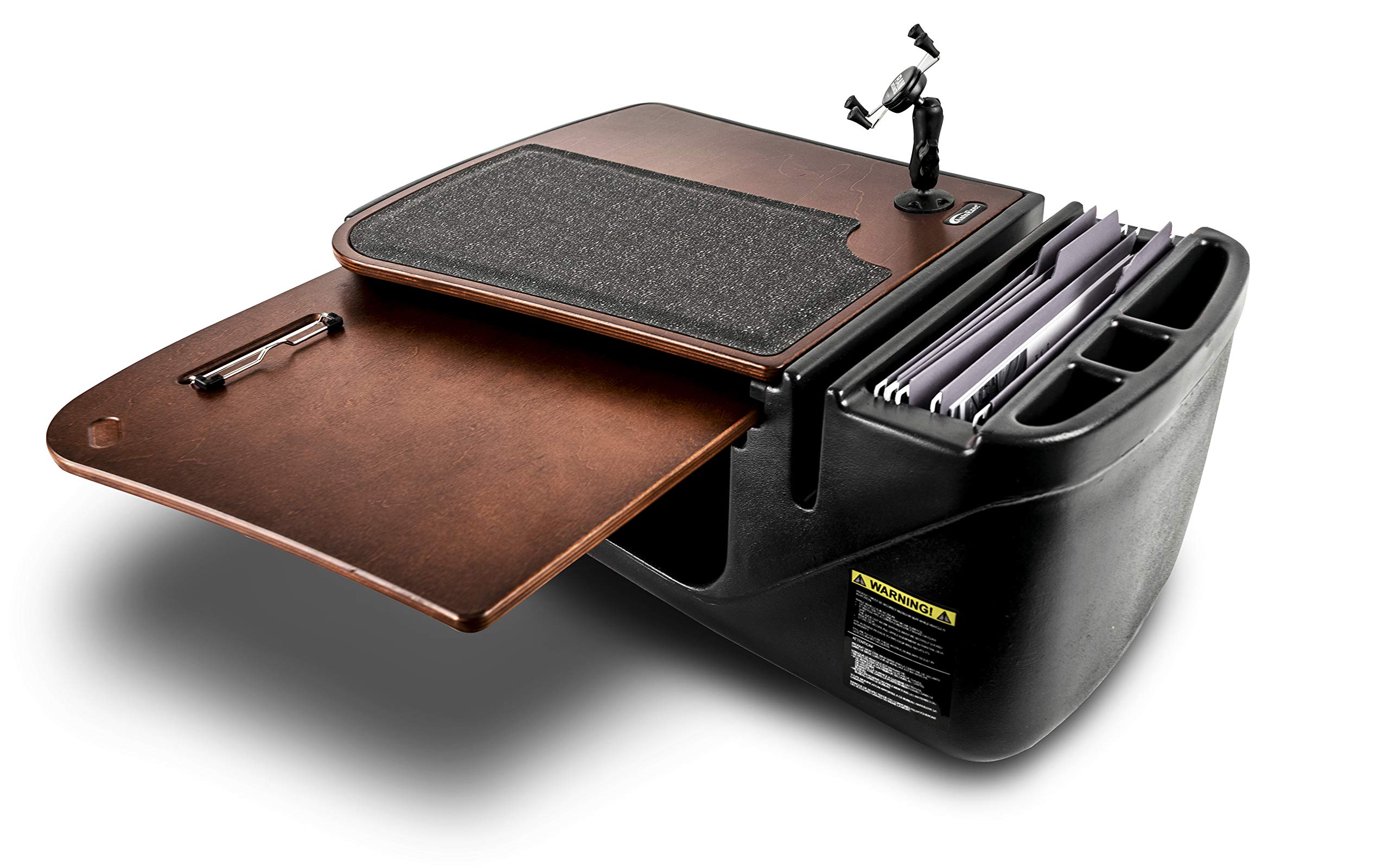AutoExec AUE10053 GripMaster Car Desk with Phone Mount - Mahogany Finish Wooden Laptop Tray for Work & Dining in Vehicle | Perfect for Road Trips, Business Travel & Commuting