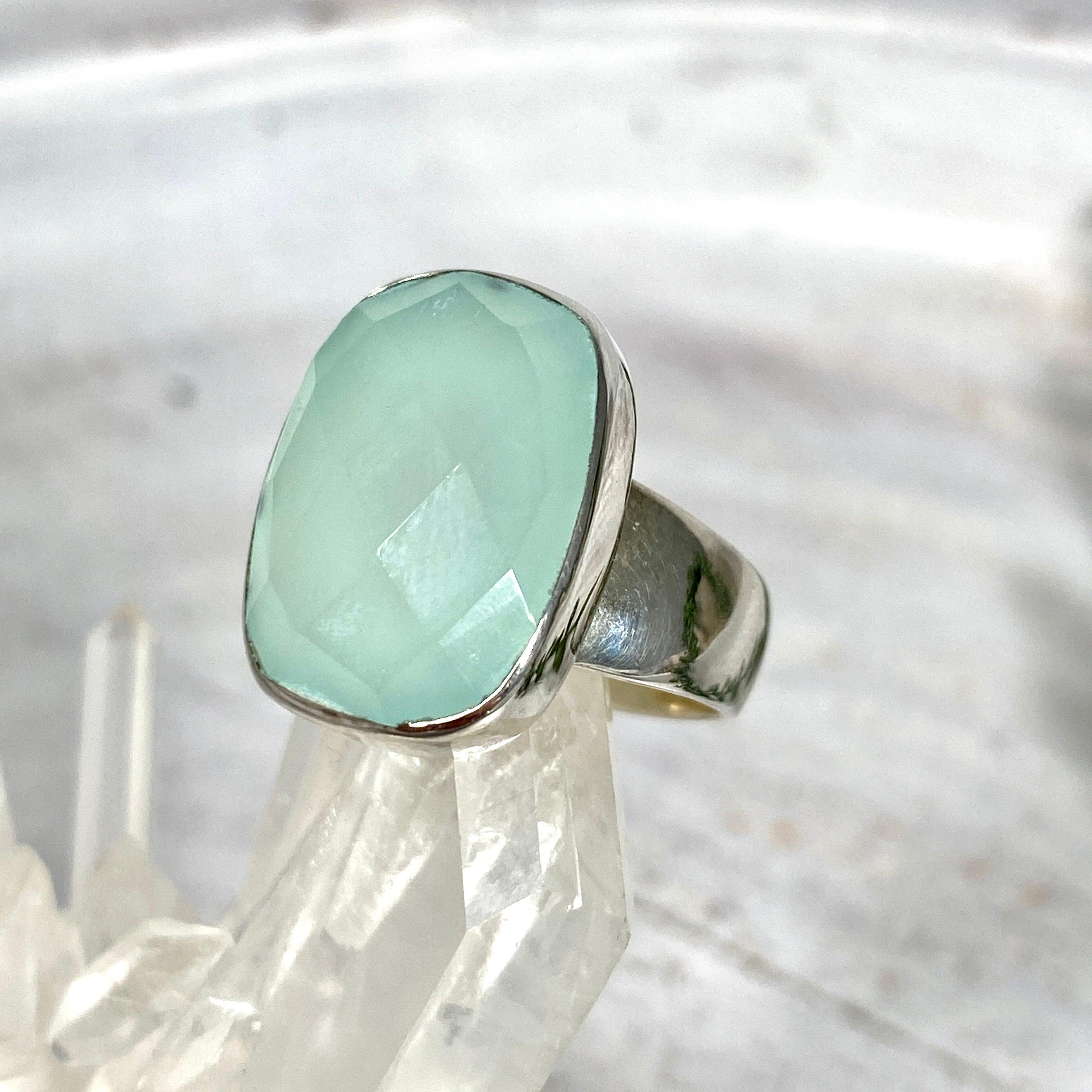 Aqua Chalcedony Faceted Rectangular Ring - Size 8 - KRGJ2437 - Elegant Jewelry for Women, Perfect for Weddings, Parties & Everyday Wear