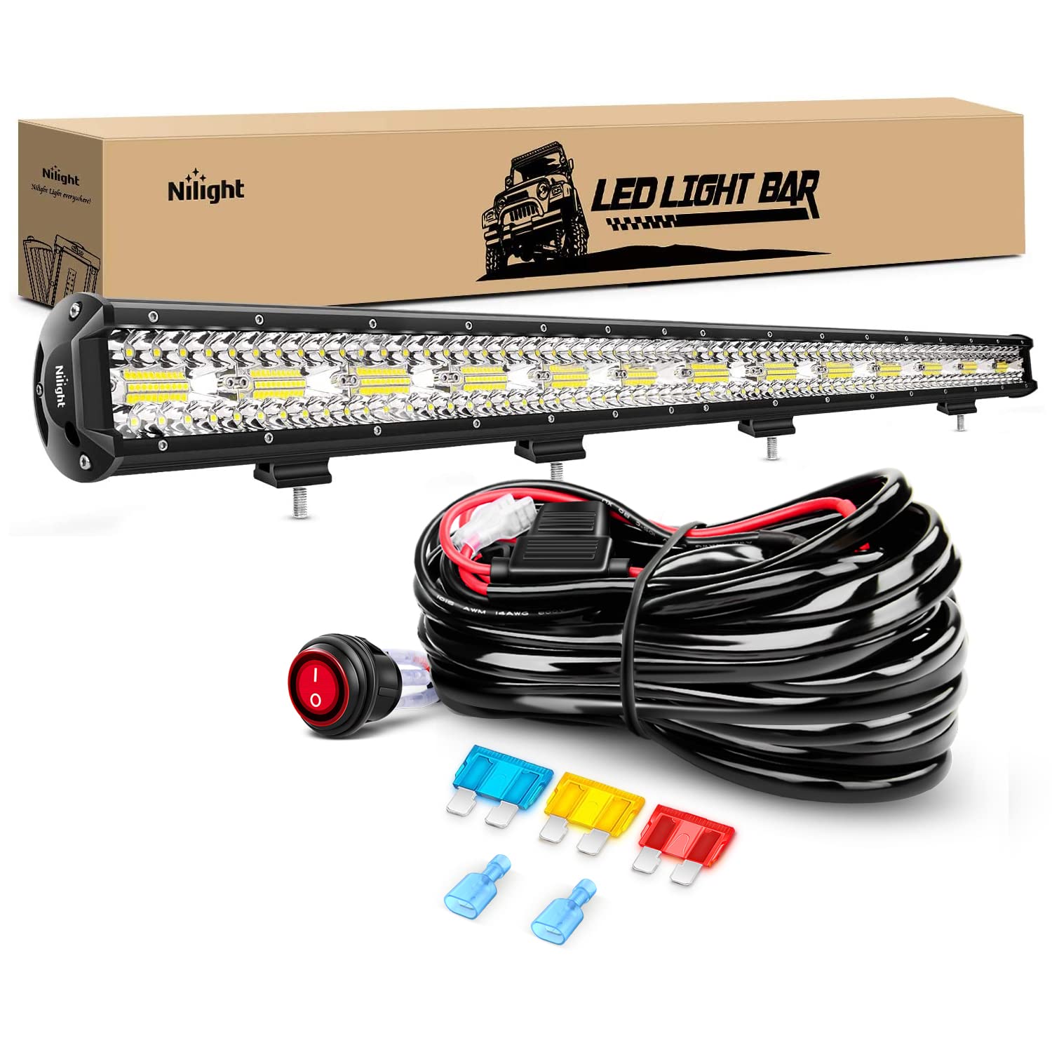 Nilight 37-Inch 780W Triple Row LED Light Bar - 78,000LM Flood Spot Combo Off-Road Lights with 12V Wiring Harness Kit for Trucks, SUVs, Pickups, Vans & Campers | Durable & Waterproof for Off-Roading, Camping & Night Driving | 2-Year Warranty