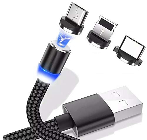 Weststone Magnetic Charging Cable - 3-in-1 USB Fast Charger with LED Light for Android & iPhone | 1pc 3.3ft Black | Perfect for Home, Office & Travel Charging