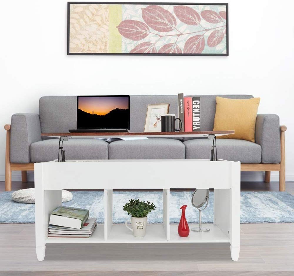 Modern Lift Top Coffee Table with Hidden Storage - White Wood Lift Tabletop for Living Room | Space-Saving Dining & Work Surface | Perfect for Small Apartments & Home Offices
