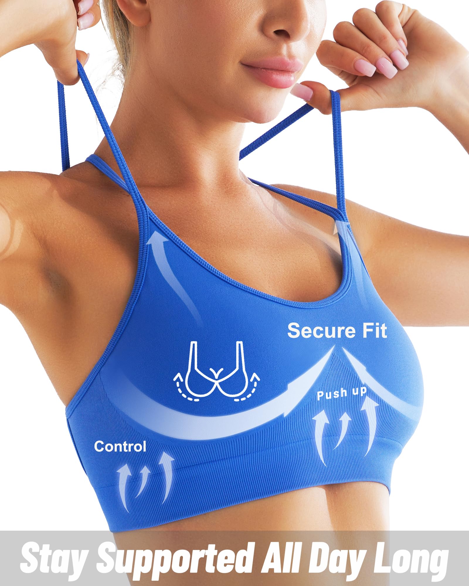RUNNING GIRL Women's Criss Cross Back Sports Bras 3-Pack - Seamless Padded Yoga Bra with Removable Cups - Sexy Strappy Workout Top for Running, Gym & Yoga