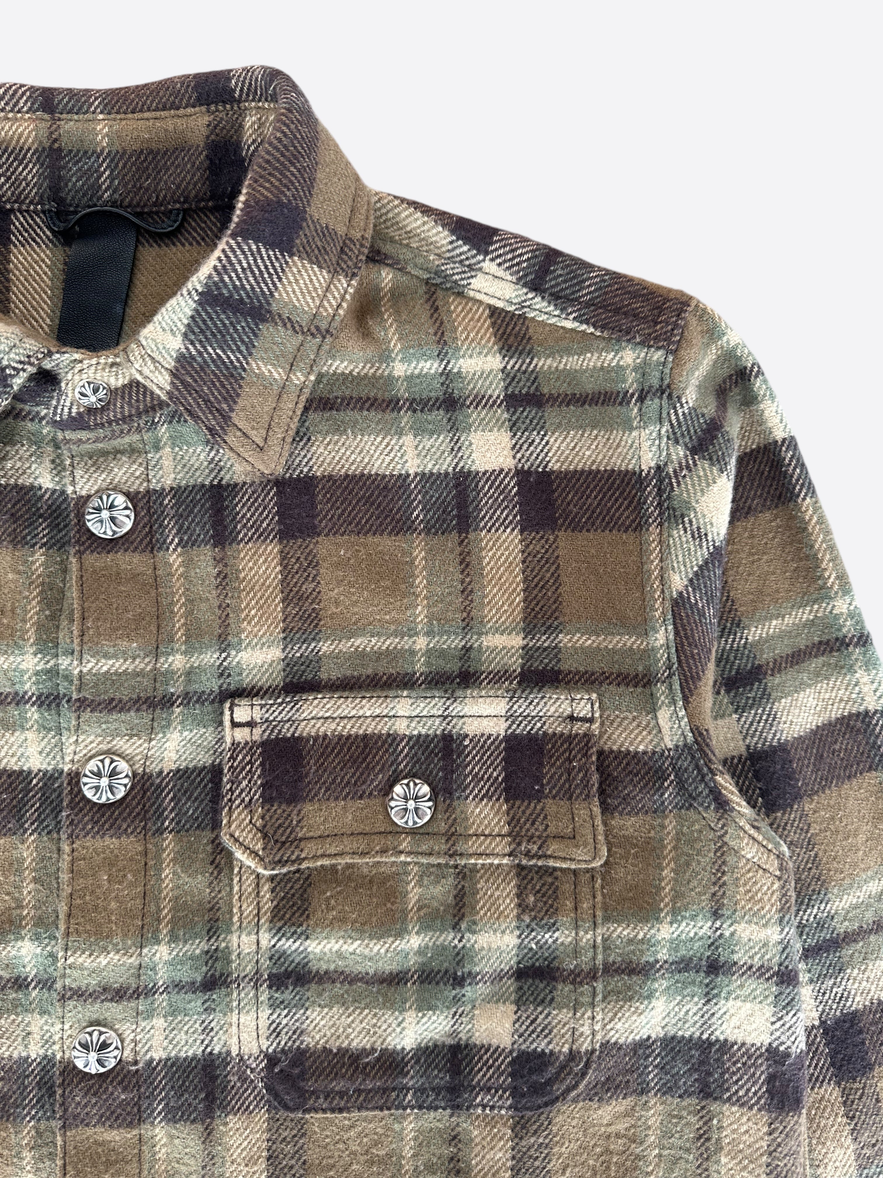Chrome Hearts Brown Plaid Flannel Jacket for Men - Stylish Vintage Shirt with Button Front - Perfect for Casual Outfits, Streetwear & Fall Layering