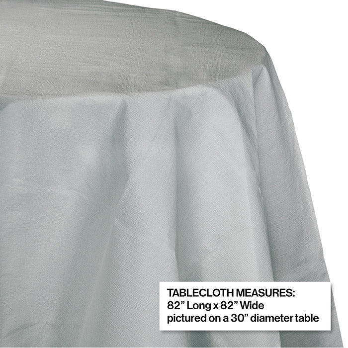 12-Pack Bulk Shimmering Silver Round Paper Table Covers - 82 Inch Diameter Disposable Party Tablecloths for Weddings, Birthdays & Special Events
