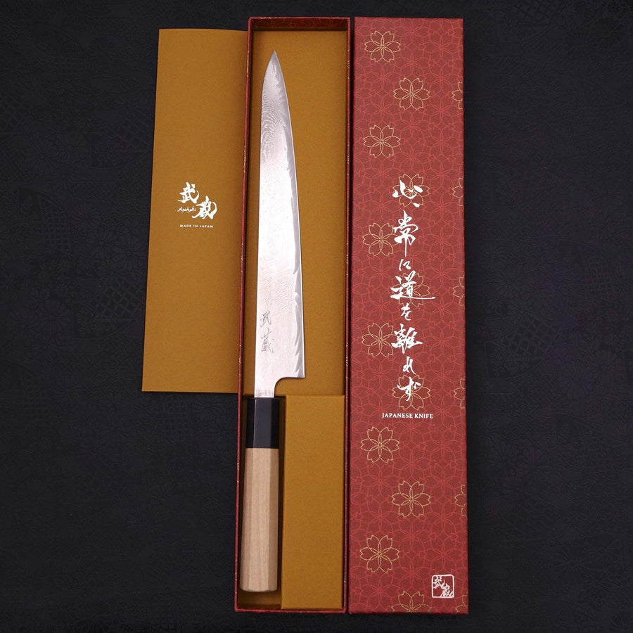 Premium AUS 10 Wave Damascus Sujihiki Knife 240mm - Buffalo Magnolia Handle Japanese Sushi & Sashimi Chef Knife for Professional Cooking & Meat Slicing
