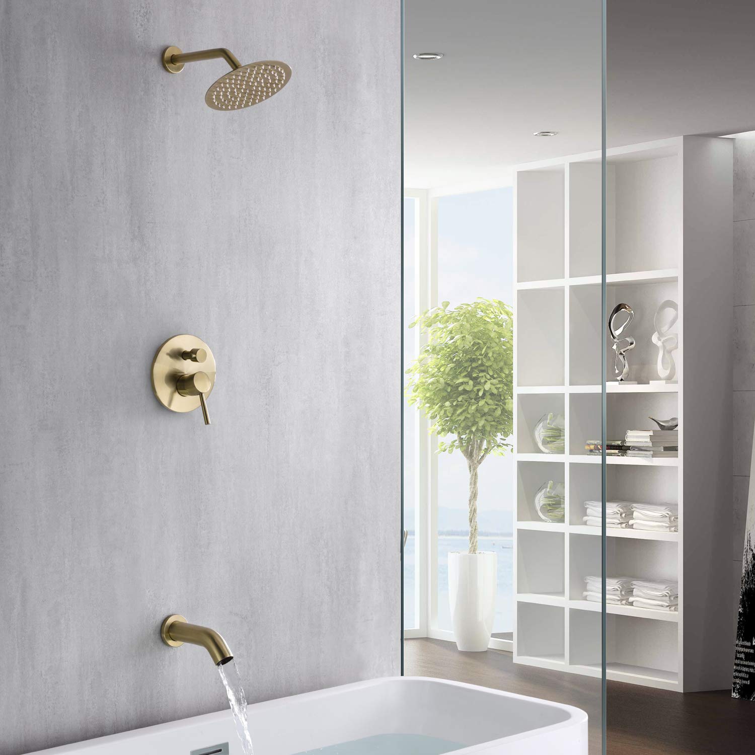 Premium Brushed Gold Rain Shower and Tub Faucet Set - 8