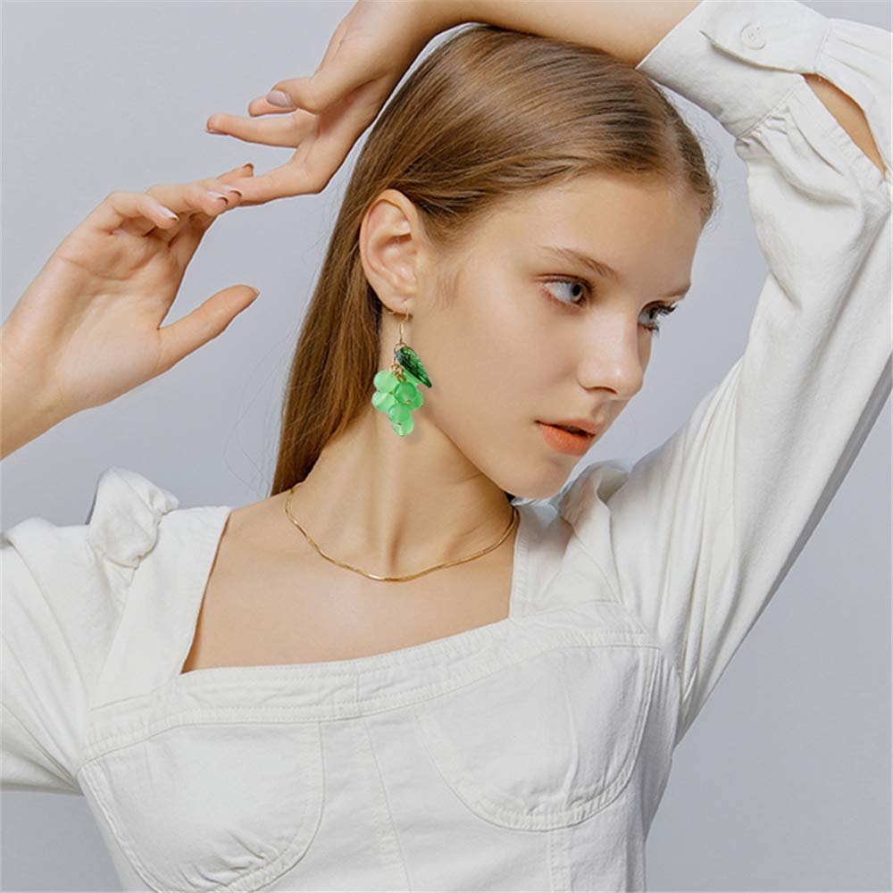 Sparkly Crystal Grape Drop Earrings with Green Leaf - Unique Cute Fruit Dangle Jewelry for Women & Girls | Perfect Gift for Parties, Weddings & Everyday Wear