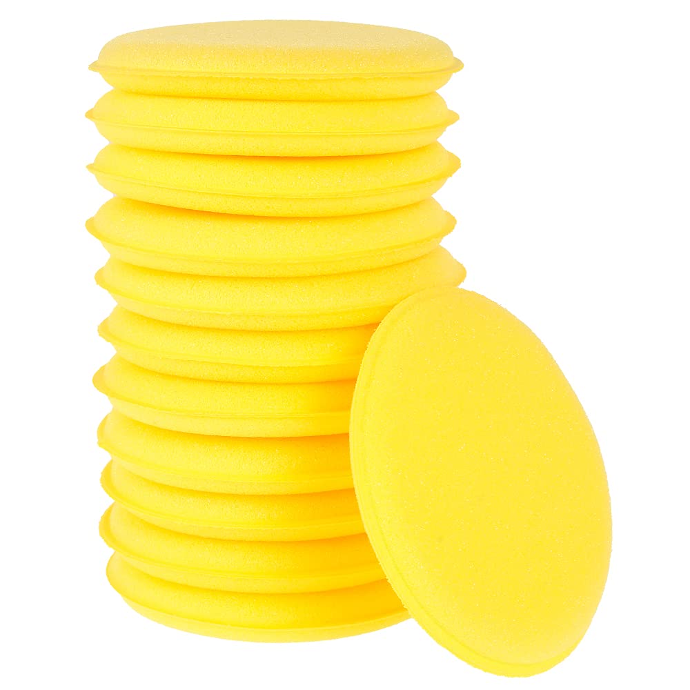 12Pcs Yellow Car Wax Applicator Pads - Soft Foam Polishing Sponges for Waxing & Detailing - Round Wax Applicator Pads for Cars, Motorcycles & Boats - Perfect for Auto Detailing, Car Wash & Paint Protection