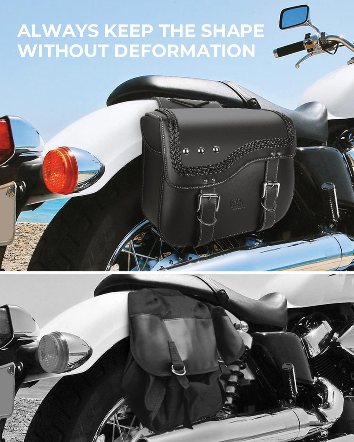 KEMIMOTO Upgraded 30L Motorcycle Saddlebags - Anti-Scalding PU Leather Luggage Side Bags for Harley Sportster, Softail, Dyna & Honda Shadow, V-Star | Waterproof Storage for Road Trips & Daily Commuting