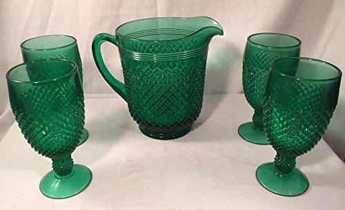 Premium Glass Water Pitcher Set - Addison Pattern - 5-Piece American Made Pitcher Set by Mosser Glass USA - Hunter Emerald Green - Perfect for Iced Tea, Lemonade & Entertaining