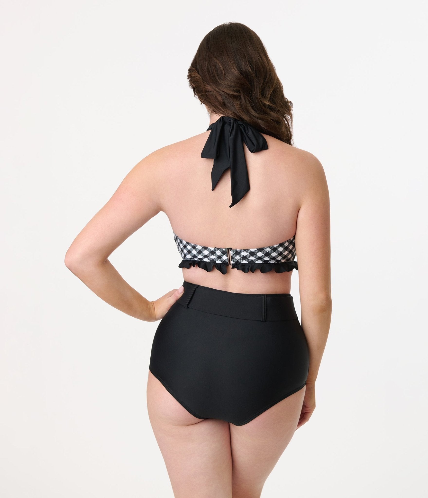 Vintage Black High Waist Belted Swim Bottom - Retro Style Bathing Suit Bottoms for Women, Perfect for Beach, Pool, and Summer Vacations