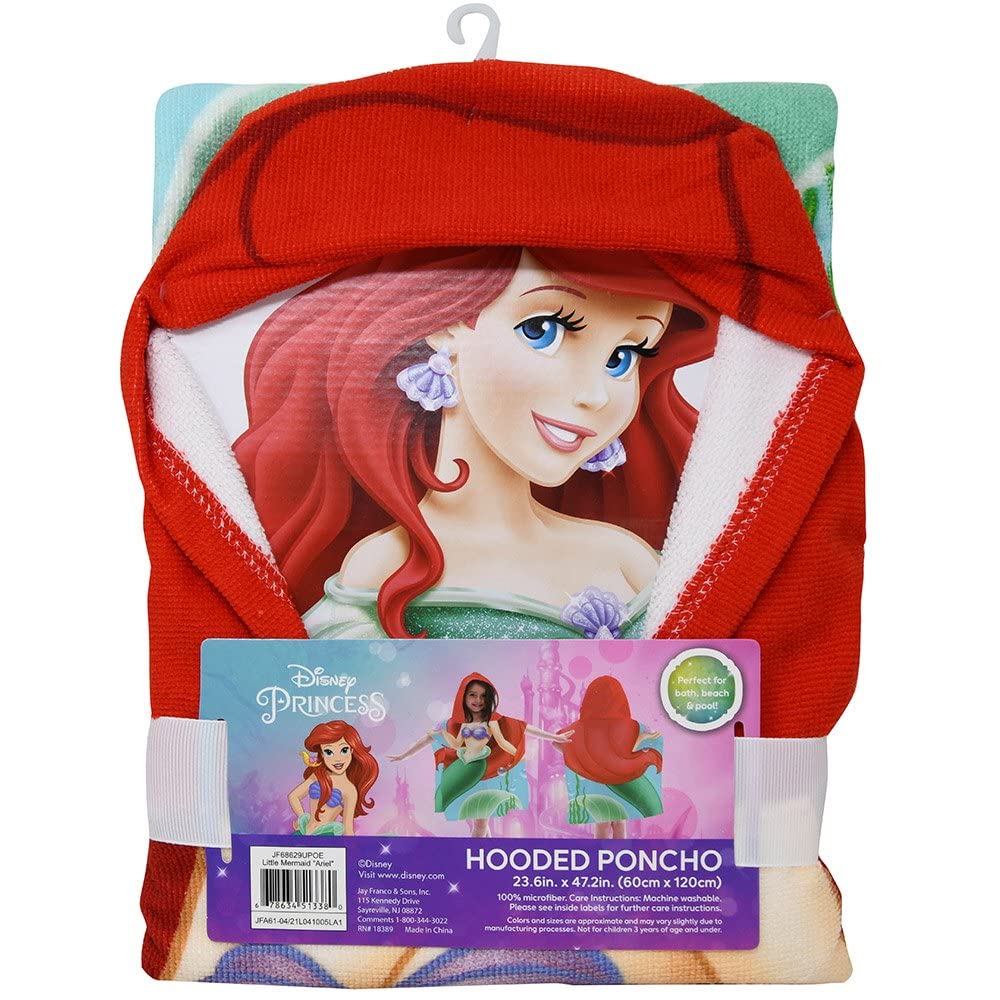 Disney Princess Ariel Hooded Towel Set for Kids - Soft Bath & Beach Towel with Hood, Perfect for Swimming Pool, Bath Time & Beach Outings - Cute & Absorbent Disney Character Gift for Girls