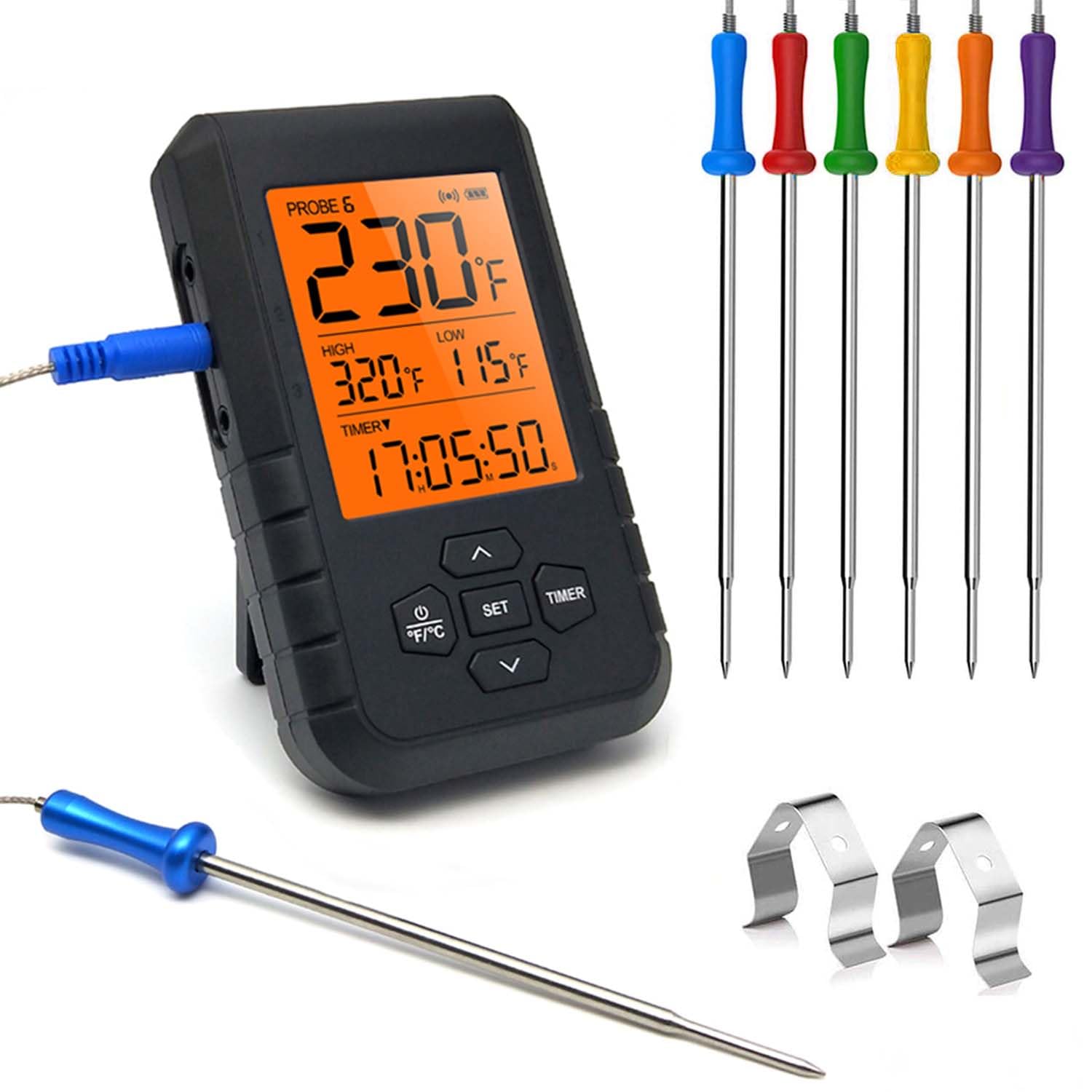 **Wireless Meat Thermometer with Bluetooth - Digital Instant Read Thermometer for Grilling, Smoking, Oven & BBQ - 6 Probes with Remote App Monitoring - Perfect for Backyard Cookouts, Camping & Home Kitchen Use**