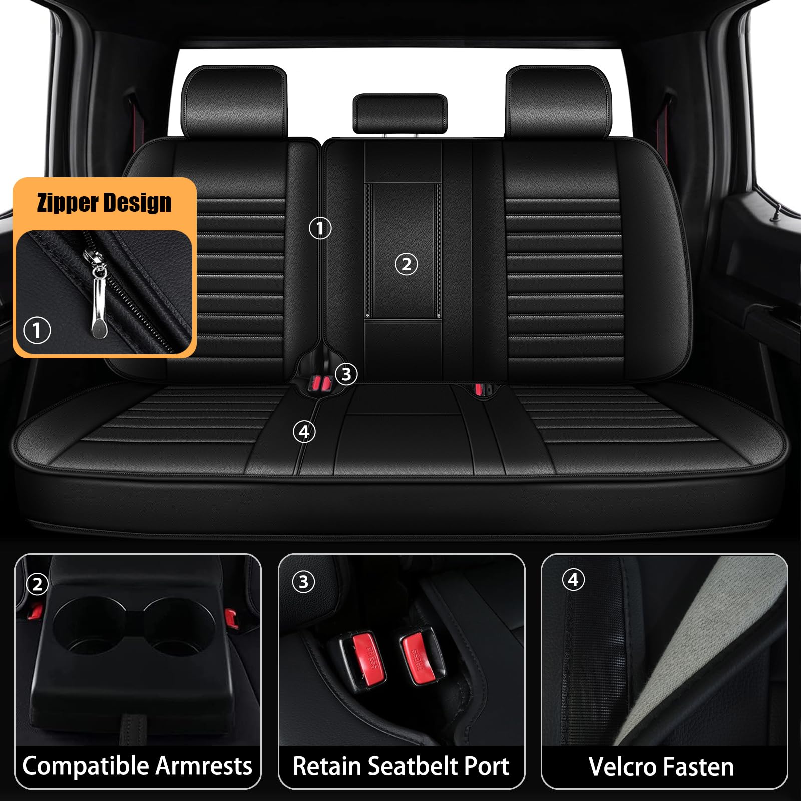 Ford F150 F250 F350 F450 Truck Seat Covers 2009-2025 - Premium Faux Leather 5-Seat Full Set (Black) | Durable Protection & Comfort for Pickup Trucks | Perfect for Work, Off-Road & Daily Commuting