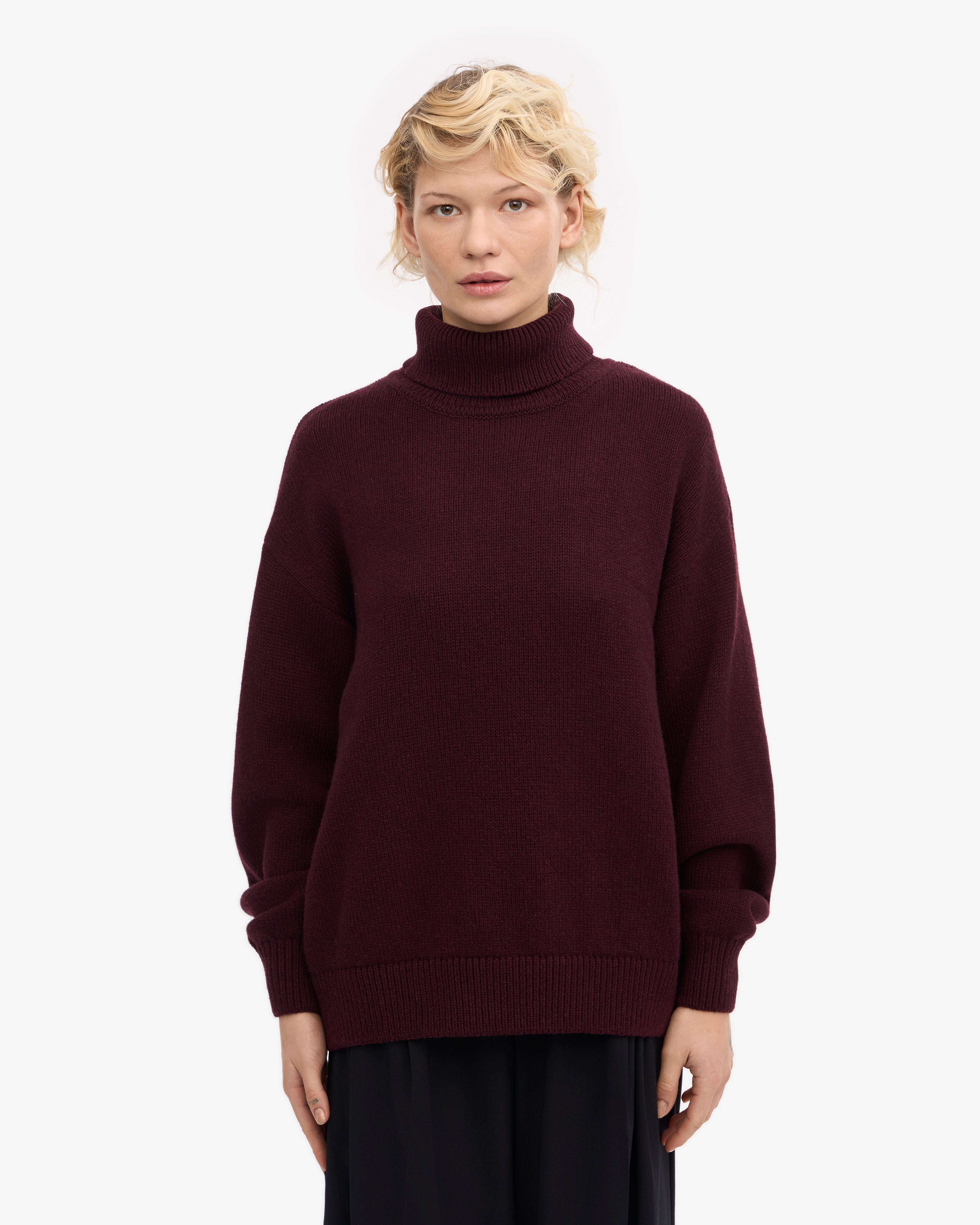 Premium Merino Wool Turtleneck Sweater for Women - Soft & Warm Oxblood Red Pullover - Perfect for Winter, Office Wear & Casual Outfits