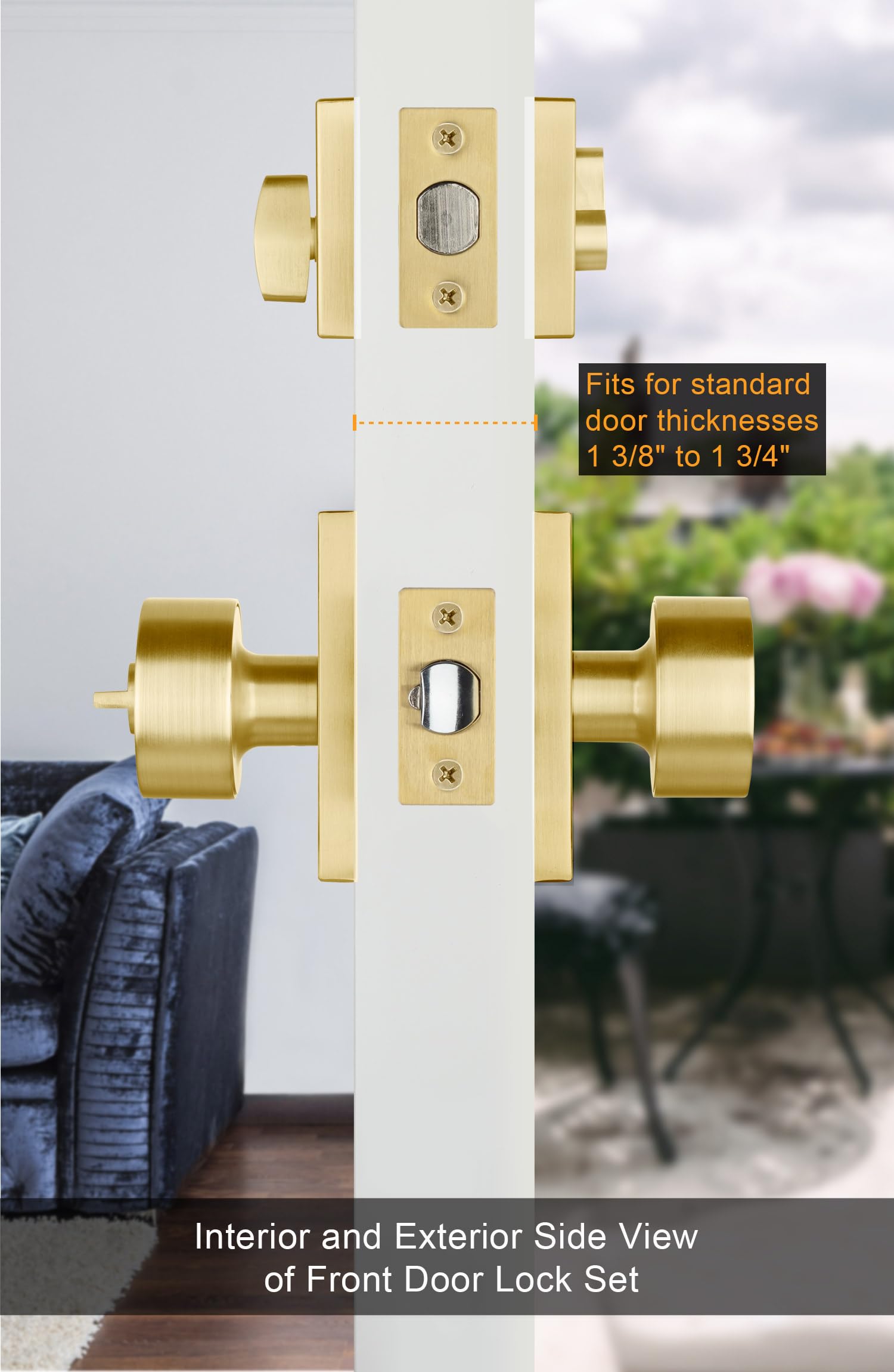 Goldenwarm Brushed Gold Exterior Door Knob with Deadbolt - Heavy Duty Brass Front Entry Door Lock Set (1 Pack) | Contemporary Square Design for Enhanced Home Security & Curb Appeal | Perfect for Front Doors, Back Doors & Patio Entrances