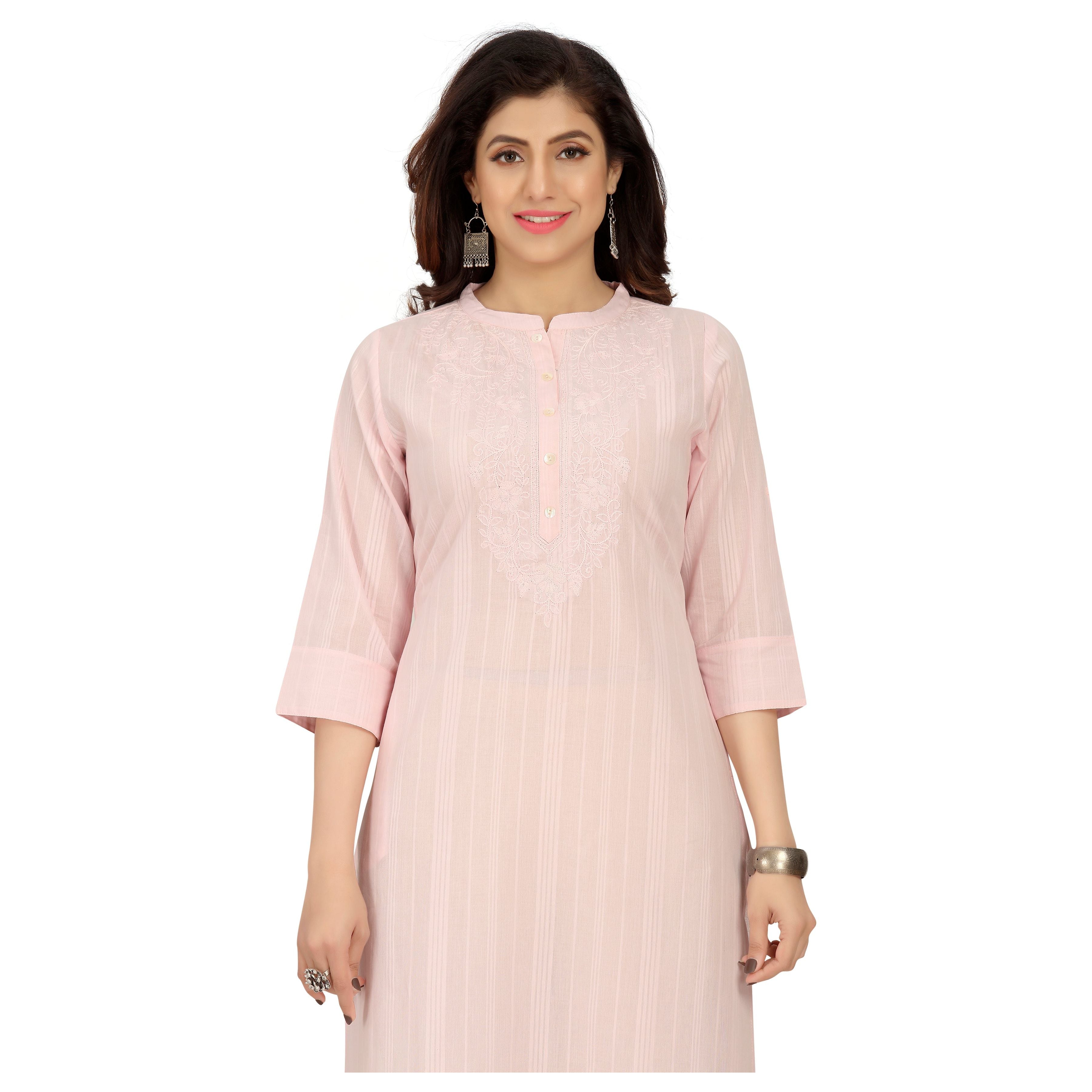 Stylish Baby Pink Cotton Kurta for Women - Comfortable Summer Kurti with Breathable Fabric - Perfect for Casual Wear, Festivals & Outings