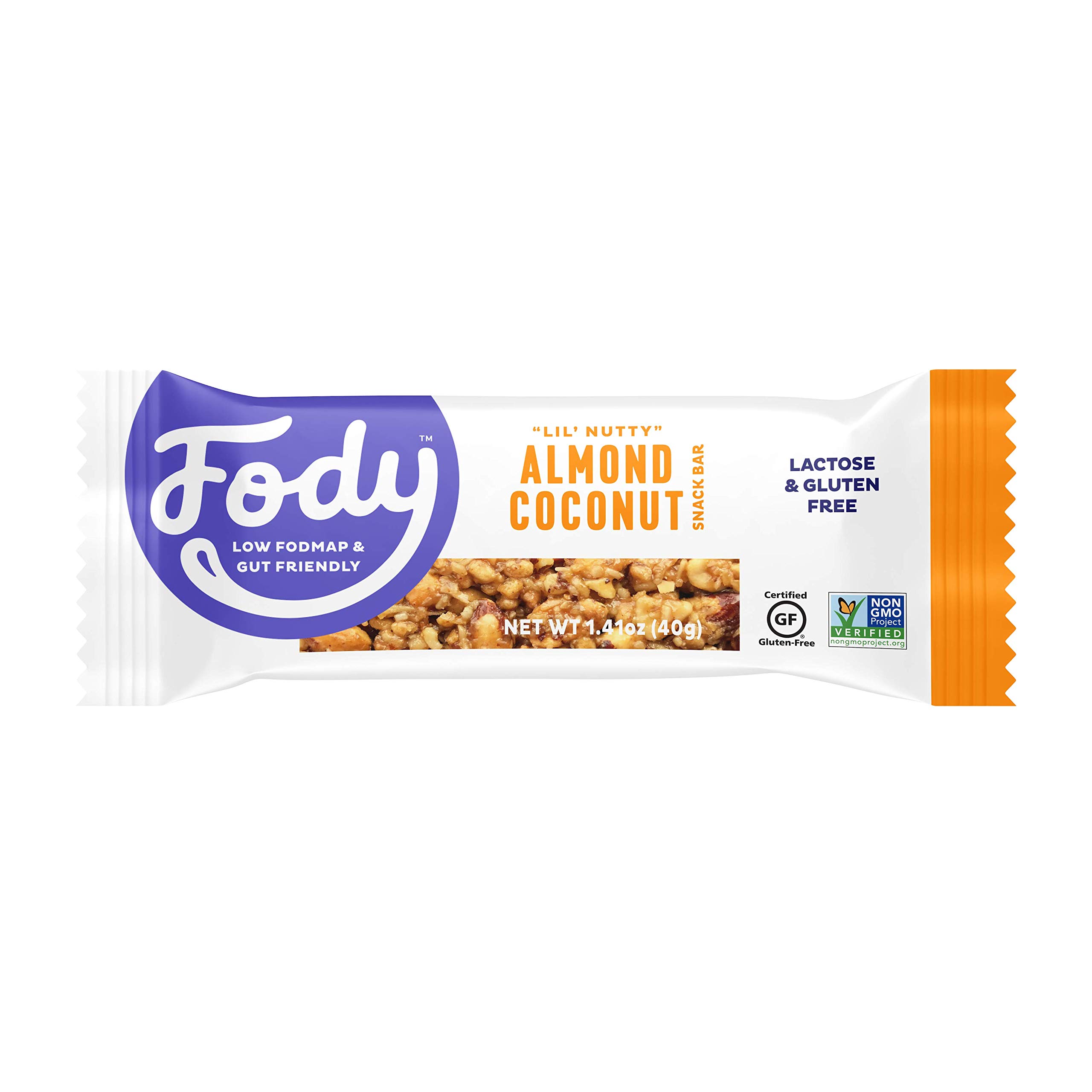 Fody Foods Vegan Protein Nut Bars - Almond Coconut Flavor, 6g Plant-Based Protein per Bar, Low FODMAP Certified, Gut-Friendly Snack for IBS & Digestive Health (12 Count) - Perfect for On-the-Go, Workouts & Healthy Snacking