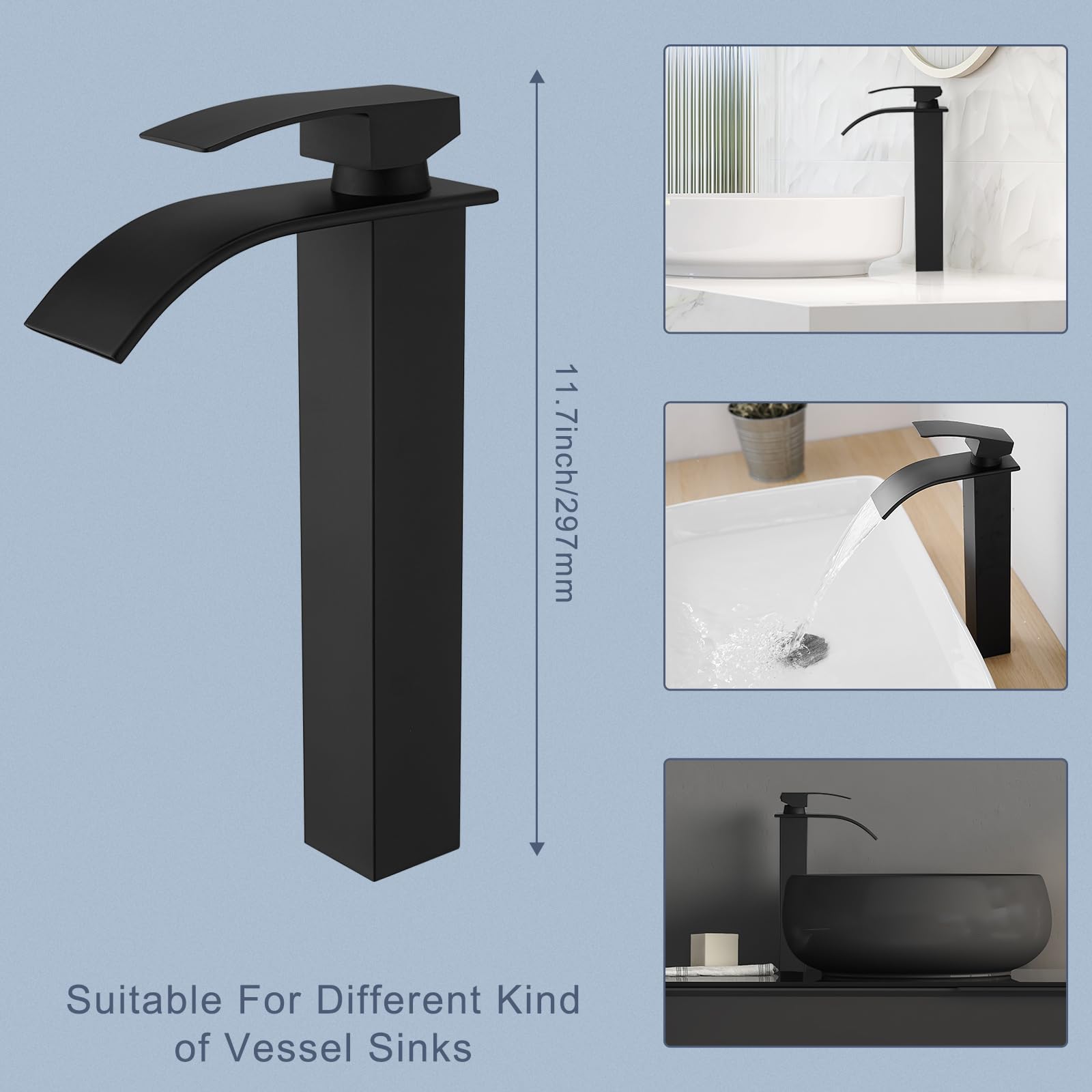 Modern Matte Black Bathroom Faucet with Pop-Up Drain - Single Handle Vessel Sink Faucet for Vanity & RV Use