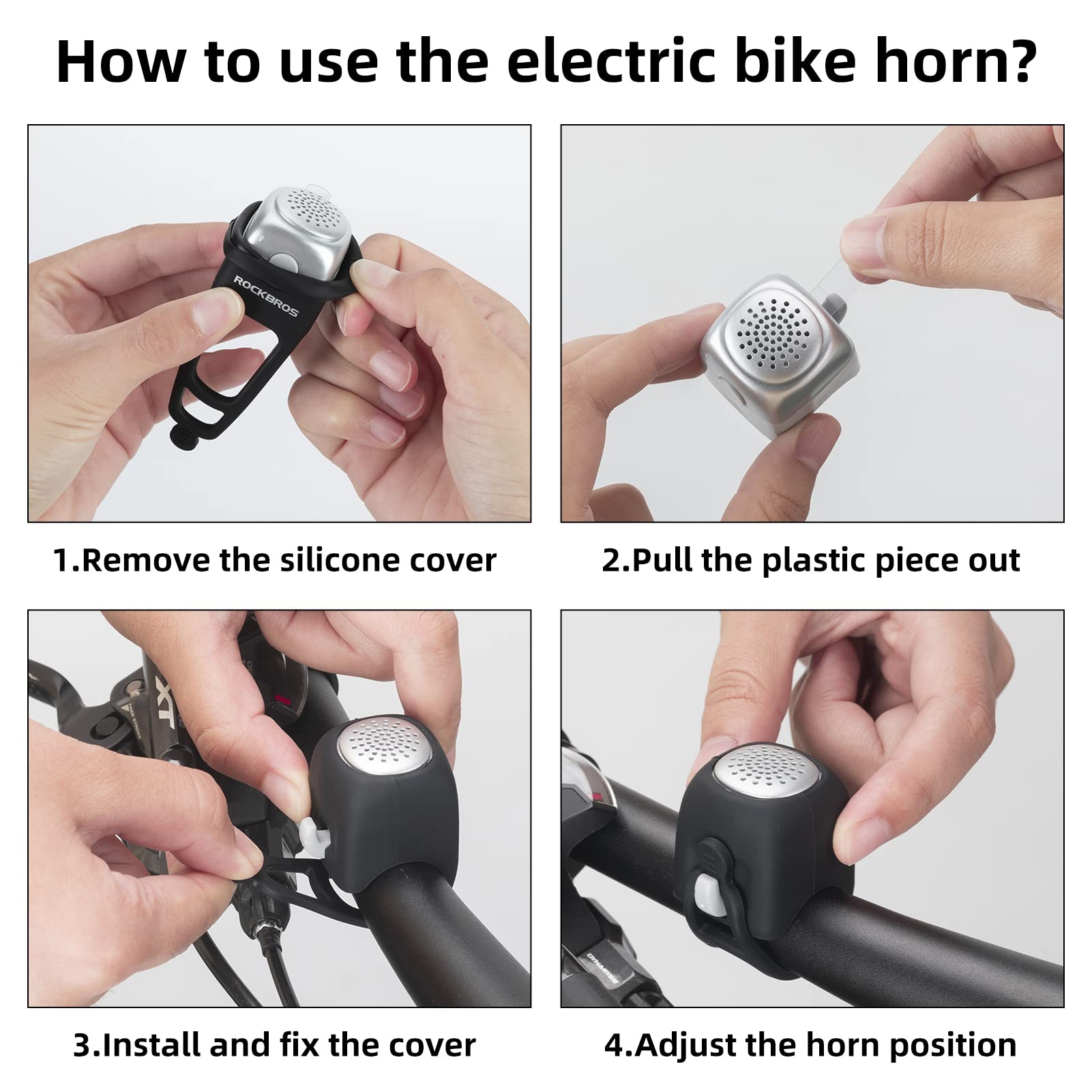 ROCKBROS 90 dB Electric Bike Horn - Loud Electronic Bicycle Bell for Adults & Kids - Perfect for Urban Commuting, Mountain Biking & Road Safety