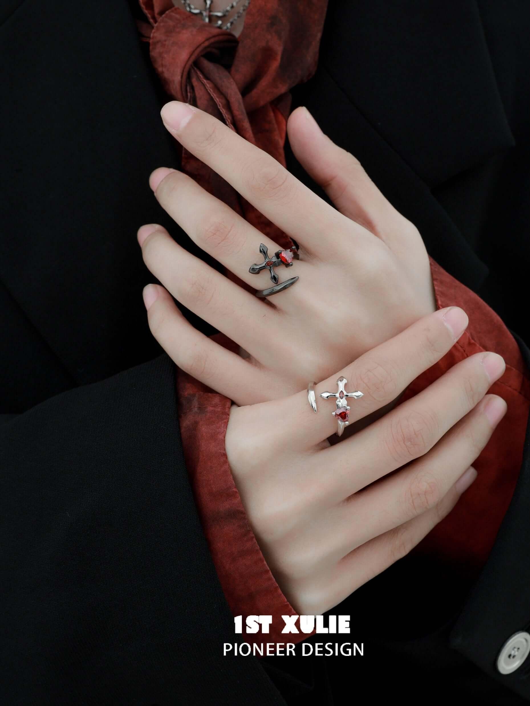Forbidden Love S925 Sterling Silver Twisted Sword Ring - Gothic Jewelry for Men & Women - Perfect for Cosplay, Weddings, and Dark Fashion Accessories