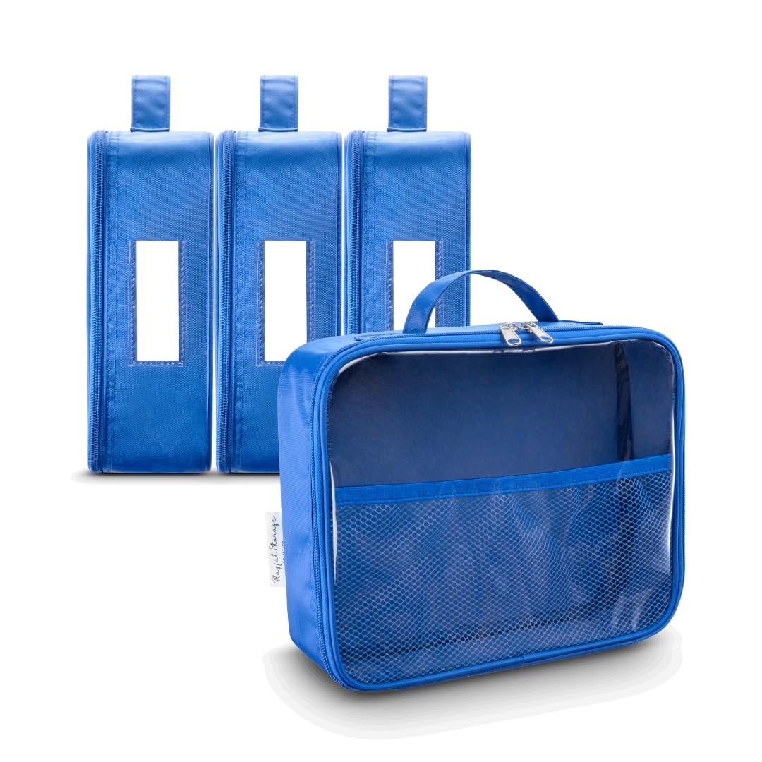 4 Pack Toy Storage Bags - Durable Travel & Car Toy Organizer for Building Bricks, LEGO Tiles, Kids Toys & Board Games - Medium Size Blue Toy Organizer for Home, School & Road Trips
