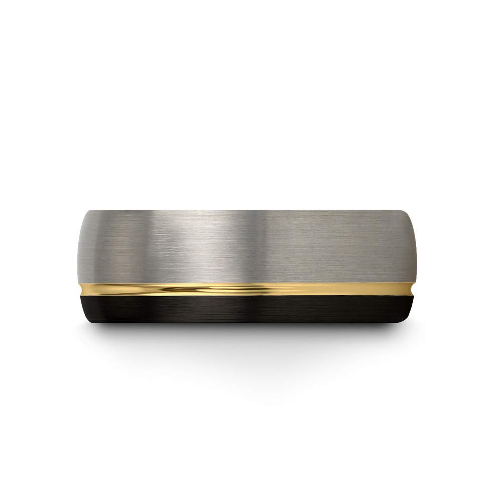 8mm Tungsten Wedding Band Ring for Men & Women - 18k Rose Gold & Yellow Gold Plated, Dome Offset Line, Black & Grey, Half Brushed & Polished Finish - Perfect for Anniversaries, Engagements & Everyday Wear