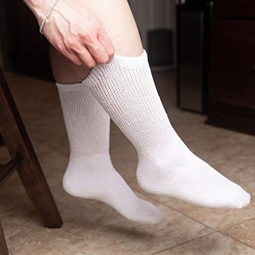 Diabetic Crew Socks for Men & Women - Breathable Cotton Socks with Non-Binding Top - Comfortable Loose Fit Socks for Swollen Feet Relief & Improved Circulation - Ideal for Diabetes, Edema and Daily Wear