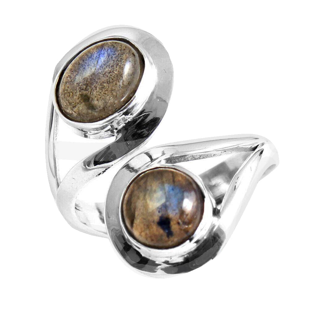 Labradorite 925 Sterling Silver Rings for Women | Blue Oval Gemstone Bridesmaid Rings | 2-Stone Bezel Set Handmade Jewelry | Perfect for Weddings, Engagements & Special Occasions