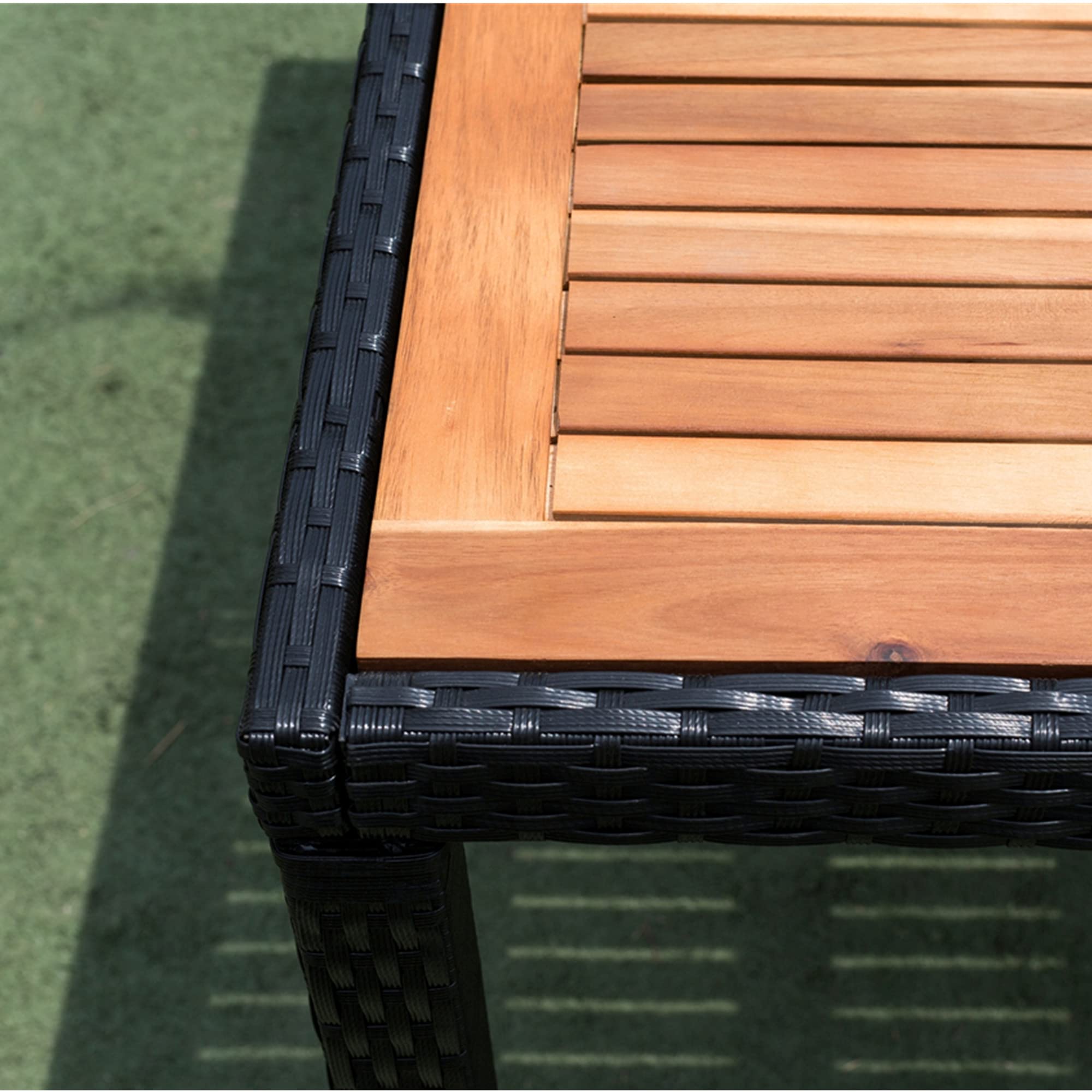 7-Piece Outdoor Patio Wicker Dining Set with Acacia Wood Table - Weather-Resistant Black Rattan Furniture for Backyard, Garden & Poolside Dining