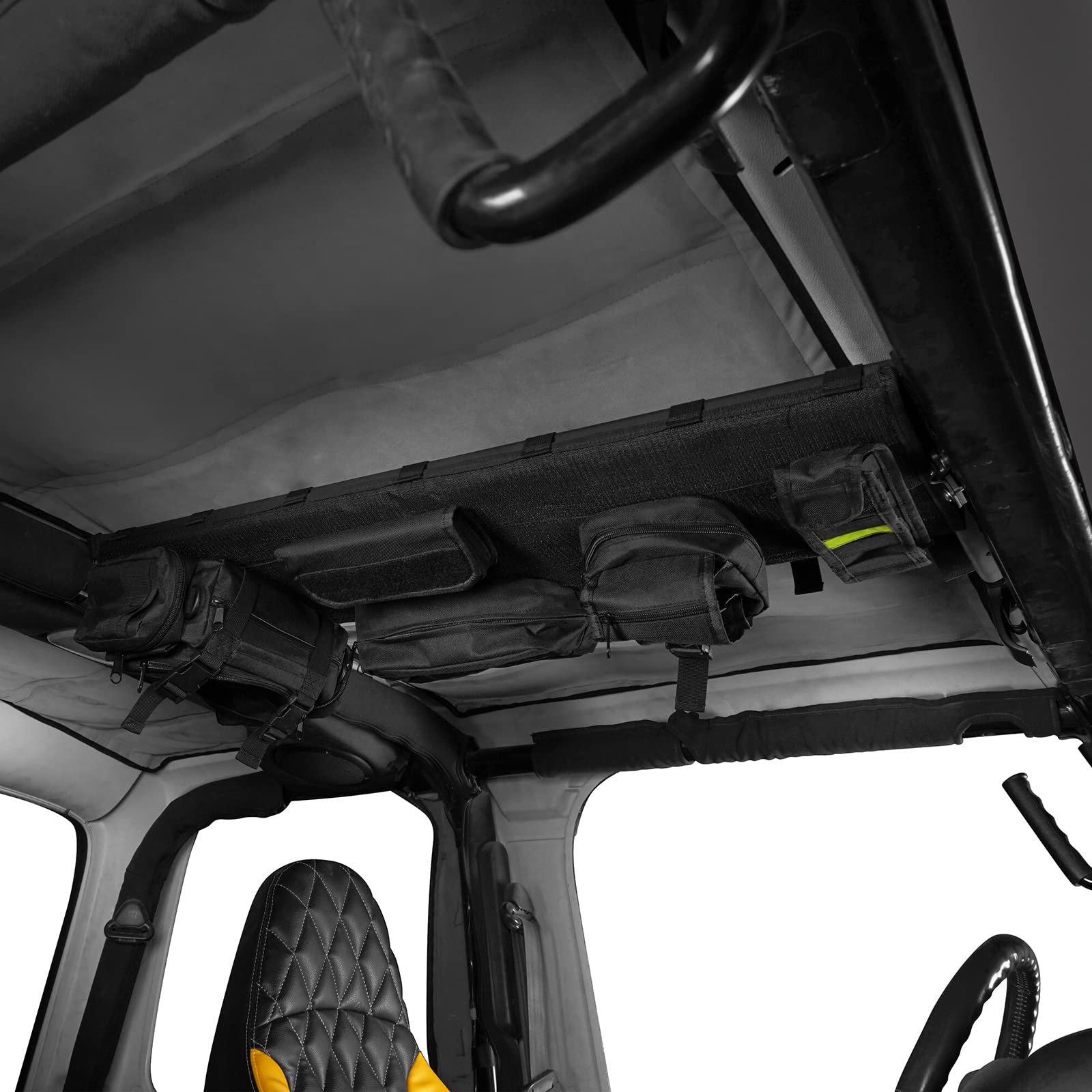 u-Box Jeep Wrangler TJ (1997-2002) Front Overhead Molle Panel Storage Bracket with Molle Pouches - Heavy Duty Organizer for Off-Road Gear, Tools & Accessories - Perfect for Camping, Overlanding & Adventure Trips