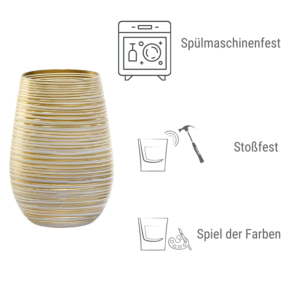 Stölzle Lausitz TWISTER 465ml White Gold Drinking Glasses Set of 6 | Dishwasher Safe & High Shock Resistant | Universal Water, Juice & Cocktail Glasses for Home, Bar & Restaurant Use