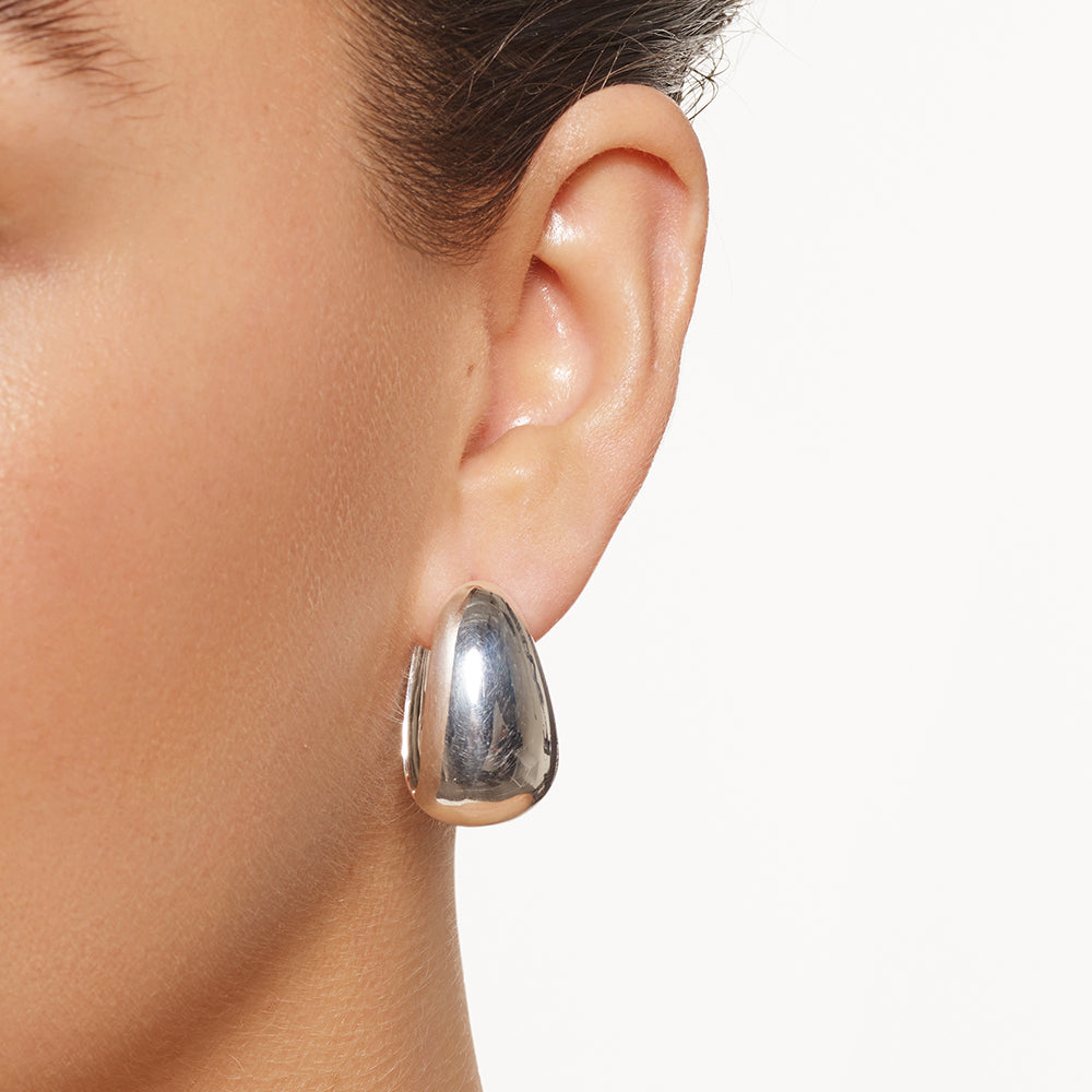 Silver Drop Dome Hoops Earrings for Women - Elegant Dangle Earrings for Party, Wedding & Everyday Wear