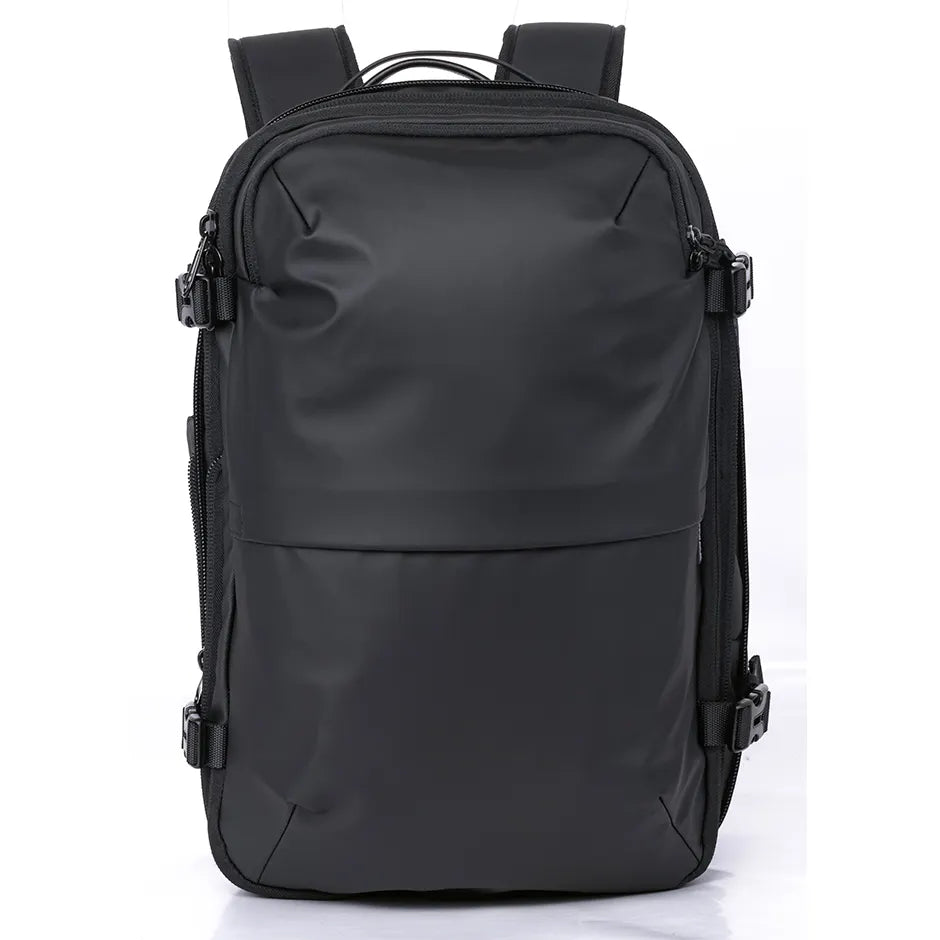 Travelite 17.3 Inch Vacuum Compression Travel Backpack with Hand Pump - Lightweight Carry-On Luggage for Airplane, Camping & Outdoor Adventures (Black)