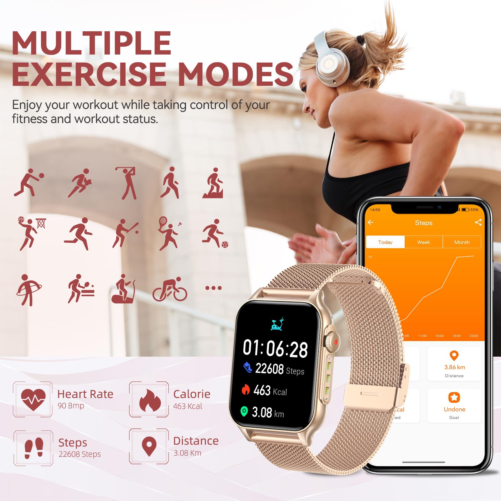 Smart Watch for Women with Call Function & LED Flashlight - 1.96