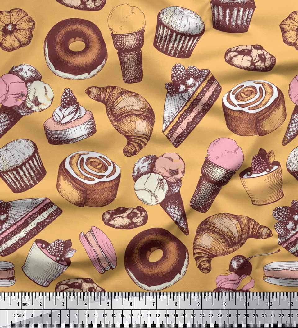 Soimoi Cotton Voile Orange Fabric by The Yard - 42 Inch Wide - Cupcake Donut Cookies Food Print Fabric for Quilting, Dressmaking & DIY Crafts - Whimsical Cotton Voile Material for Summer Dresses, Curtains & Home Decor Projects