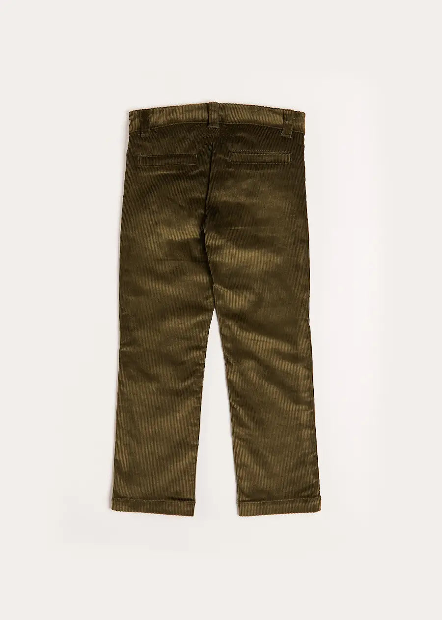 Green Corduroy Five Pocket Trousers for Boys & Girls (4-10 Years) - Comfortable Kids Pants for School, Play & Everyday Wear