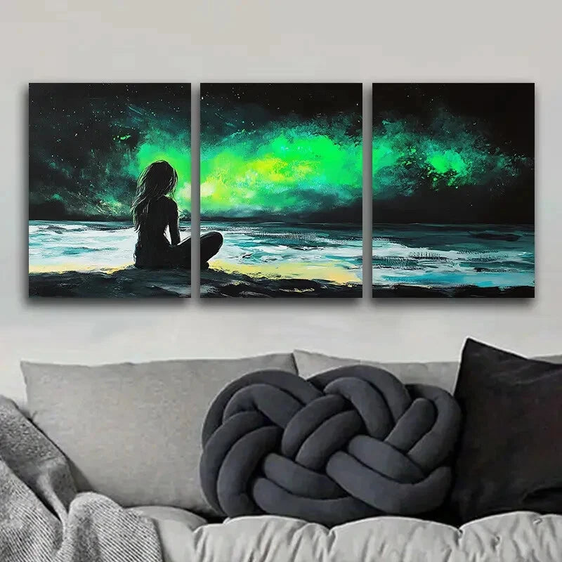 3-Piece Aurora Borealis Metal Art Print Set - Ready to Hang Wall Decor for Living Room, Bedroom & Office