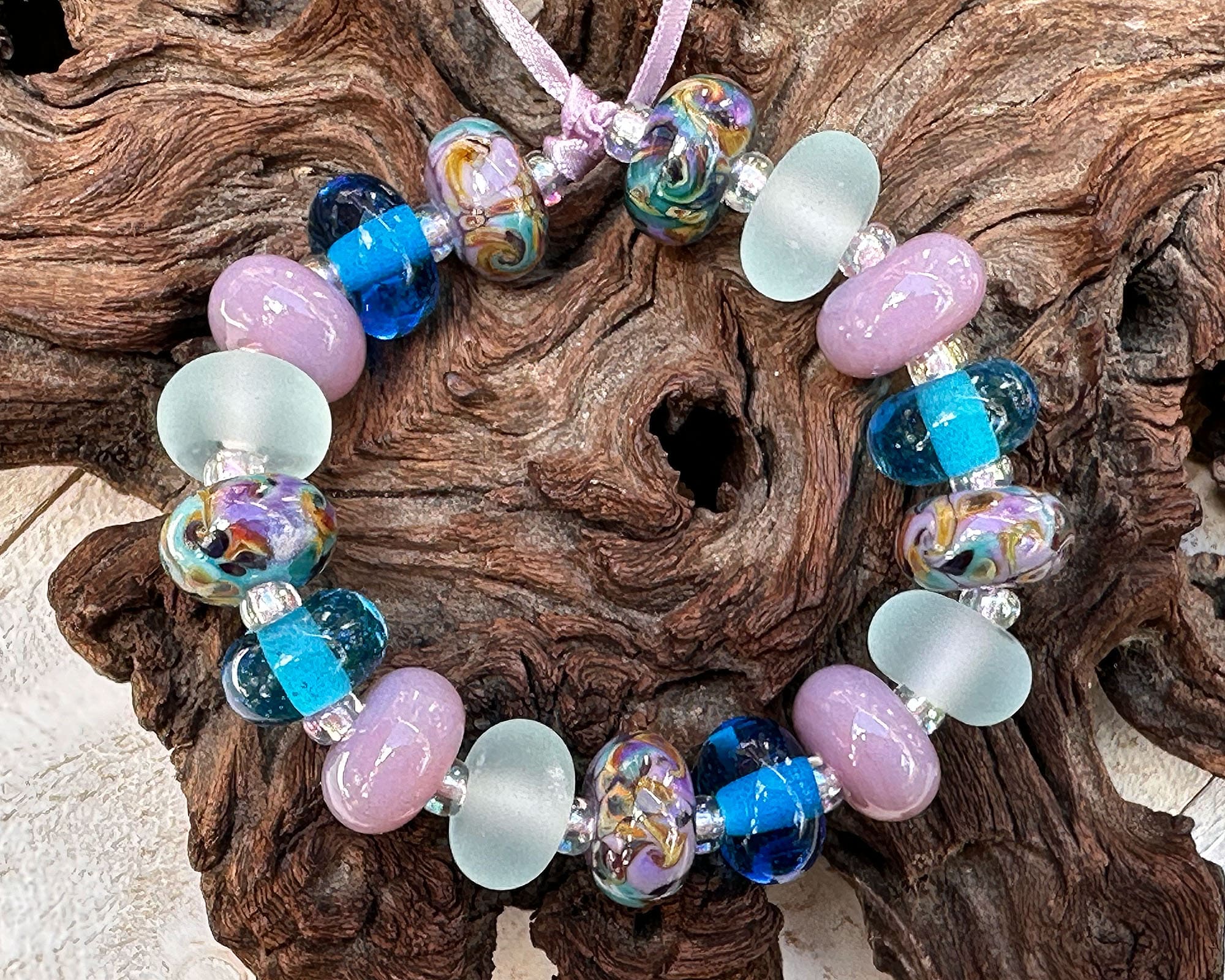 17 Aqua Purple Swirl Lampwork Glass Beads Set for Jewelry Making - DIY Bracelet, Necklace & Craft Projects (SRA)