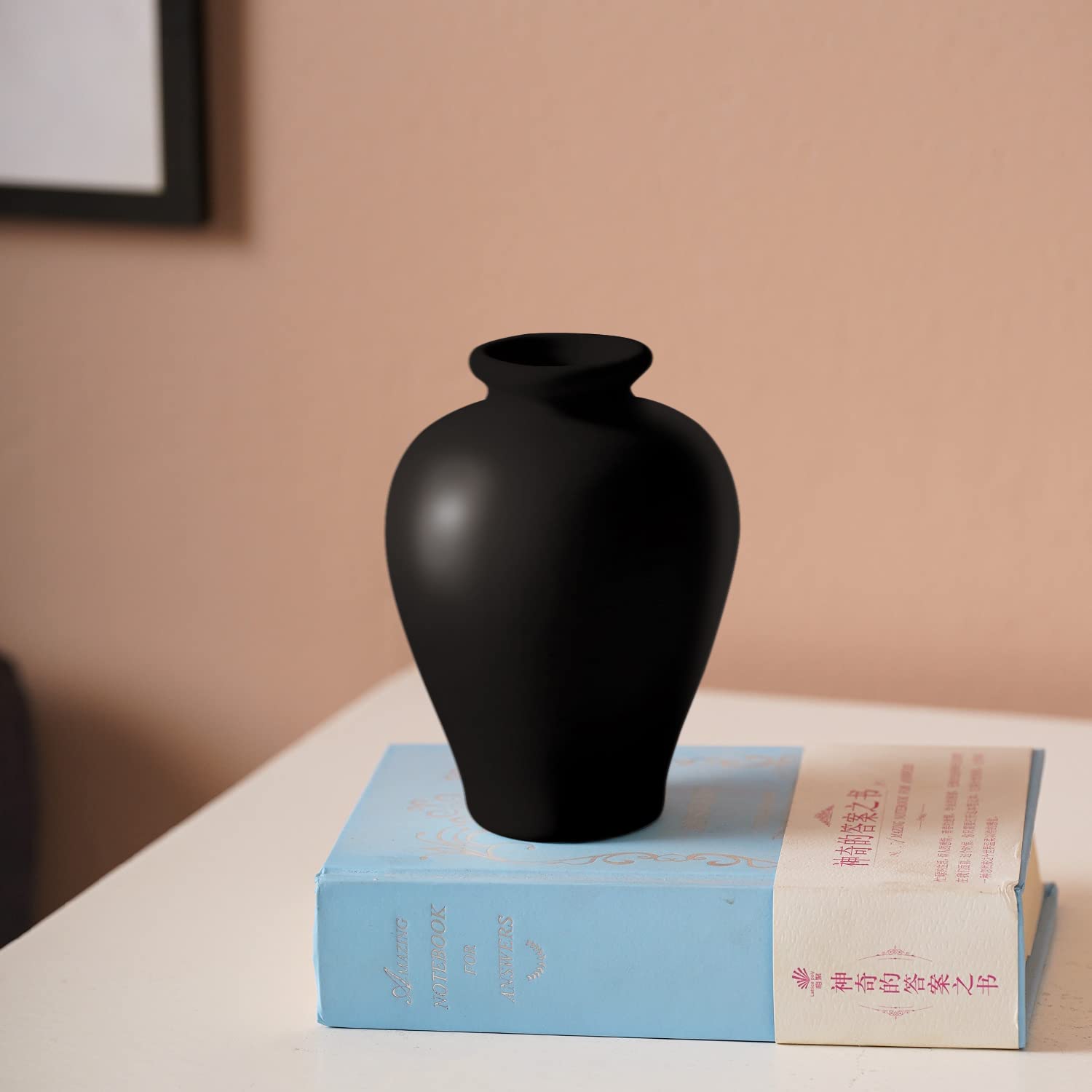 3-Piece Black Ceramic Bud Vase Set - Small Round Decorative Vases for Wedding, Shelf & Home Decor - Perfect for Pampas Grass, Fresh Flowers & Centerpieces